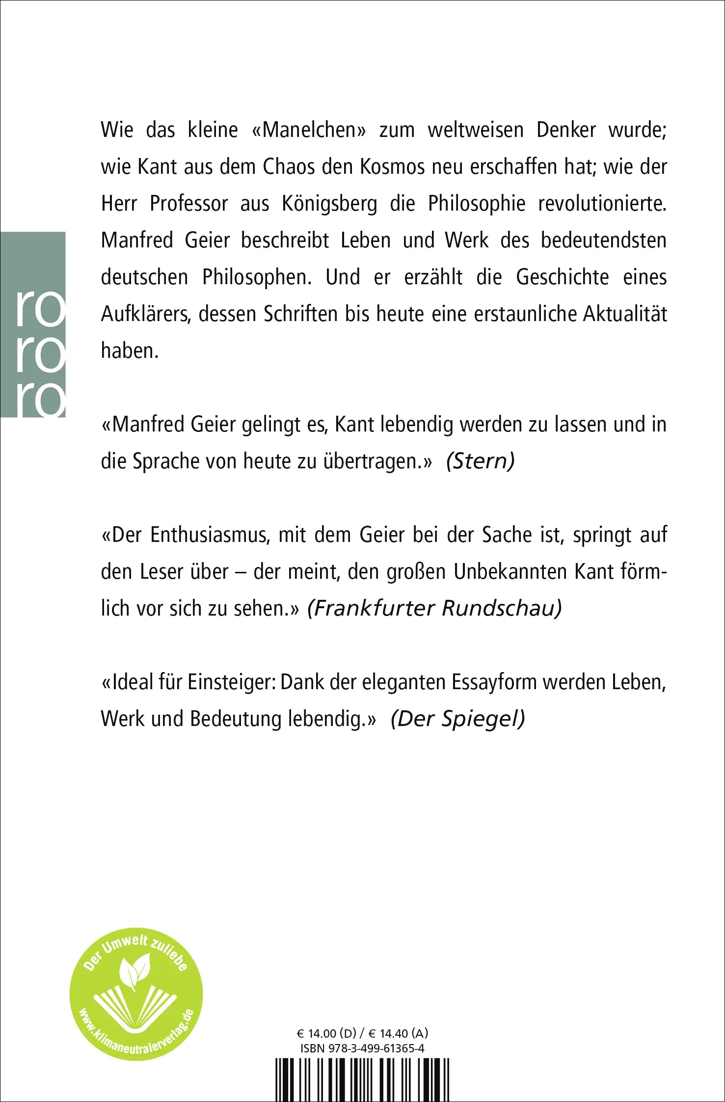 Buchrückseite von 'Kants Welt' mit Klappentext - Taschenbuch