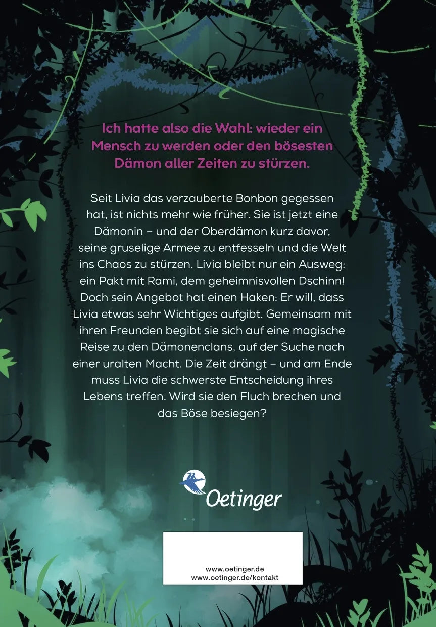 Buchrückseite von 'Karma Drama 3. Dämonisches Vermächtnis' mit Klappentext - Gebundene Ausgabe