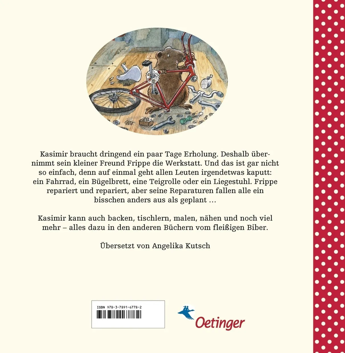 Buchrückseite von 'Kasimir lässt Frippe machen' mit Klappentext - Gebundene Ausgabe