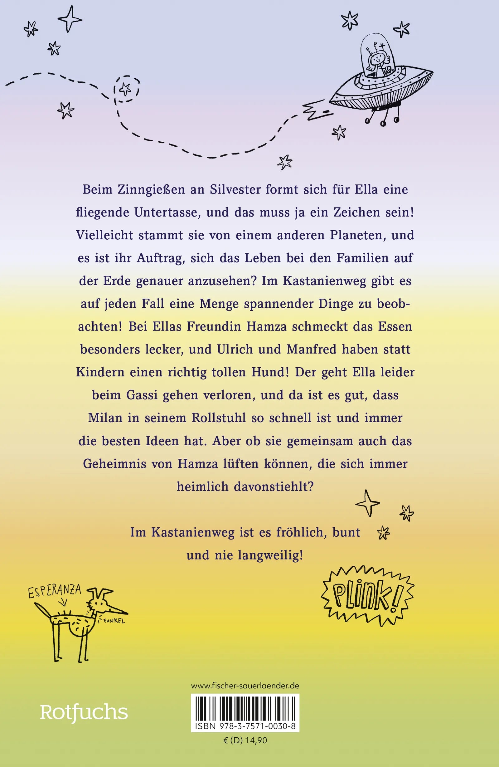 Buchrückseite von 'Kastanienweg Nr. Kunterbunt – Ellas Marsmädchen-Tagebuch' mit Klappentext - Gebundene Ausgabe