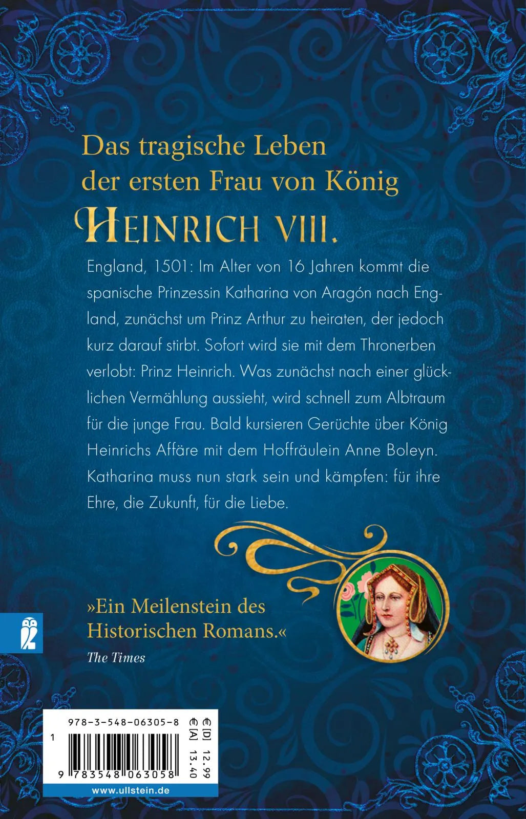 Buchrückseite von 'Katharina von Aragón' mit Klappentext - Taschenbuch