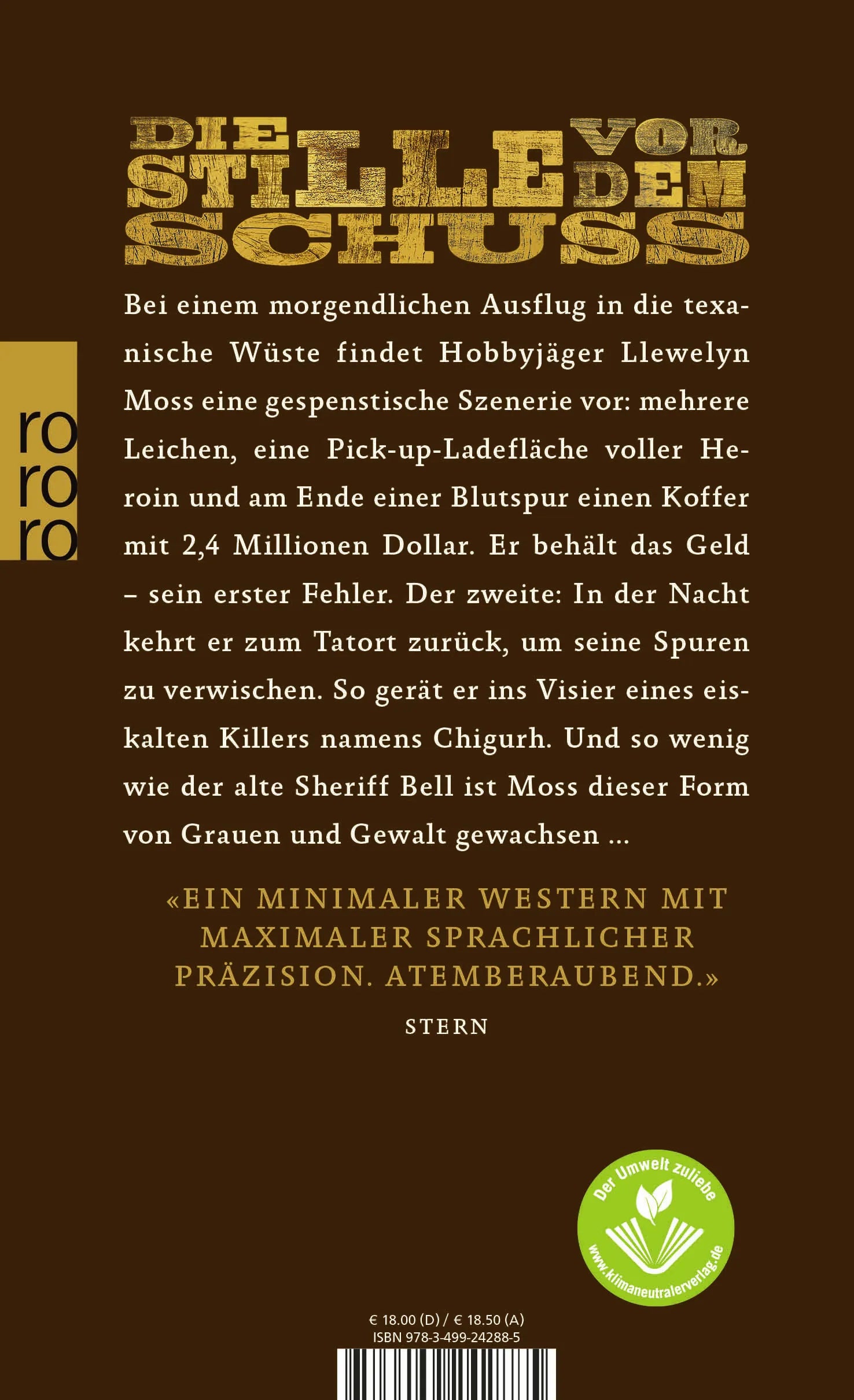 Buchrückseite von 'Kein Land für alte Männer' mit Klappentext - Taschenbuch