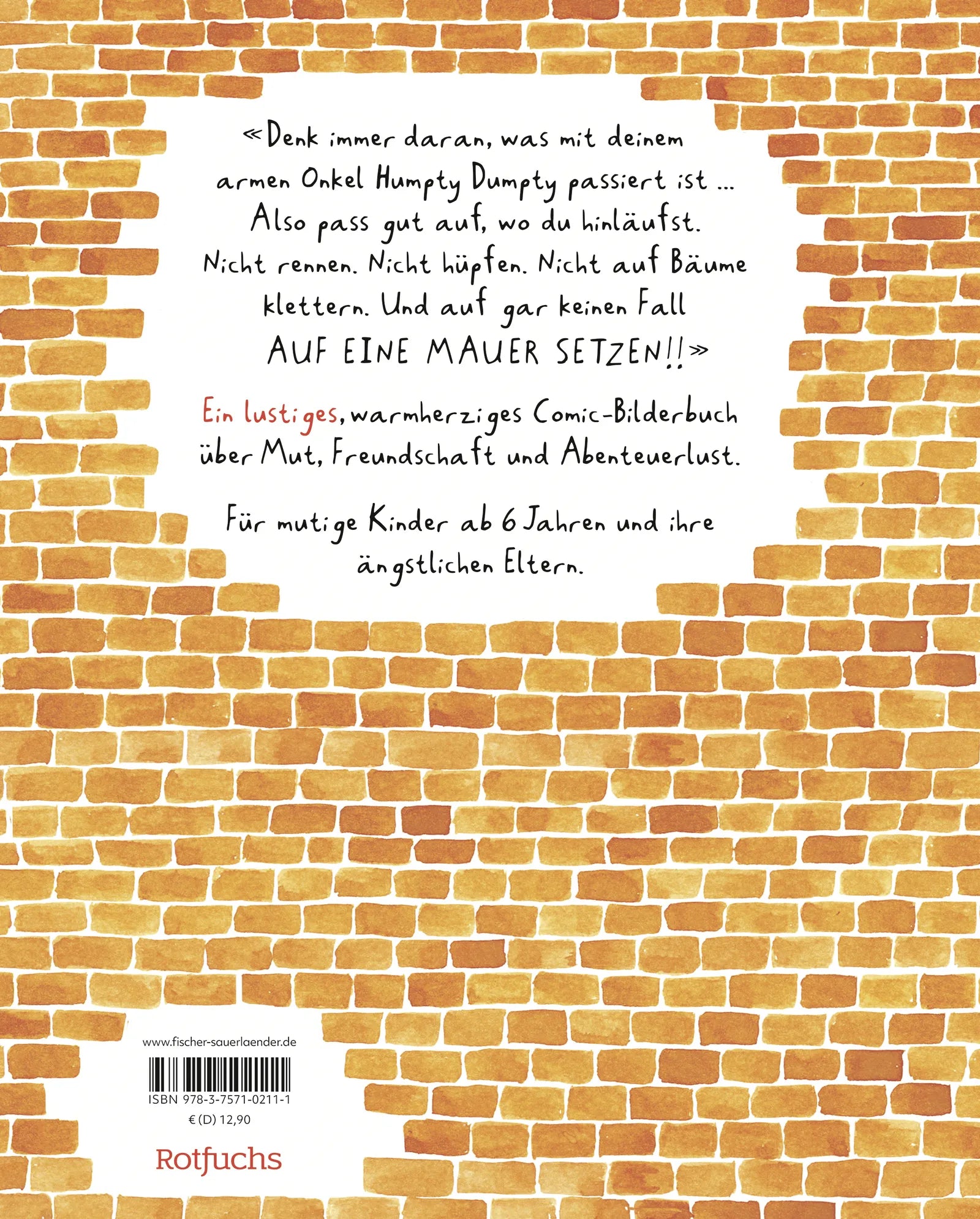 Buchrückseite von 'Keine Angst, Humpty!' mit Klappentext - Gebundene Ausgabe