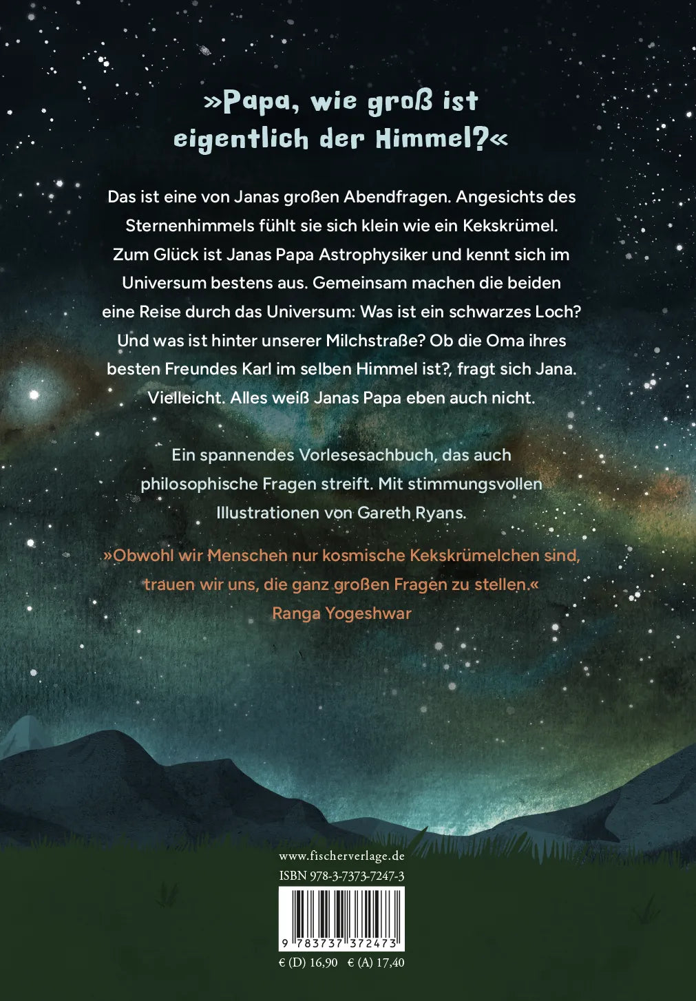 Buchrückseite von 'Kekskrümel im All. Wie groß ist die Unendlichkeit?' mit Klappentext - Gebundene Ausgabe