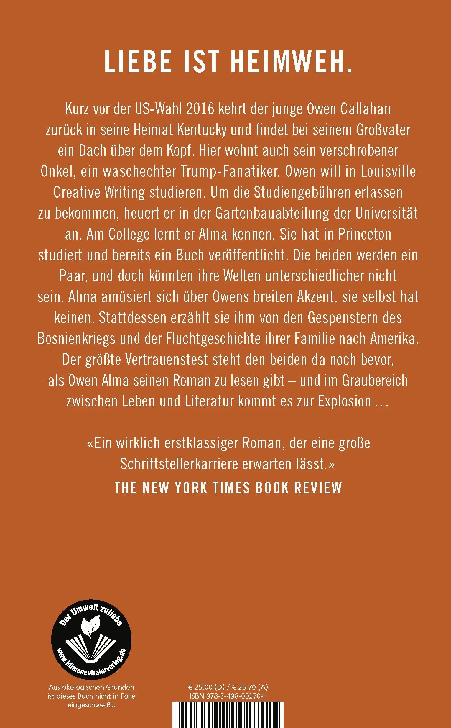 Buchrückseite von 'Kentucky' mit Klappentext - Gebundene Ausgabe
