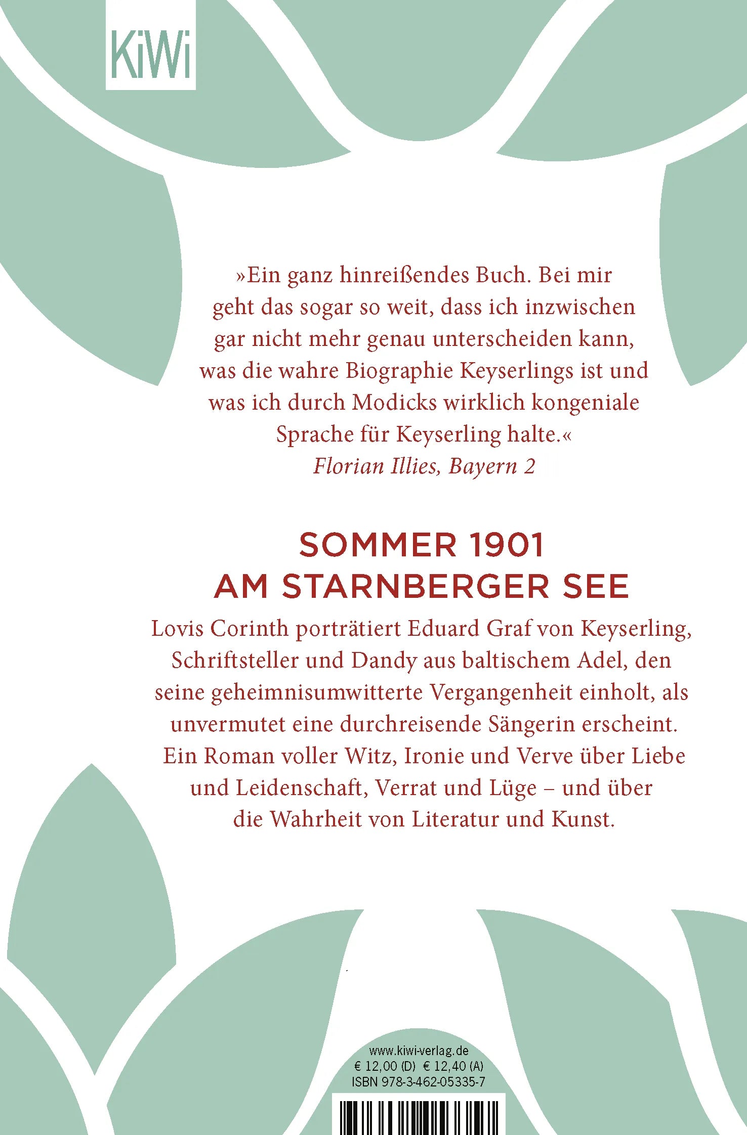 Buchrückseite von 'Keyserlings Geheimnis' mit Klappentext - Taschenbuch