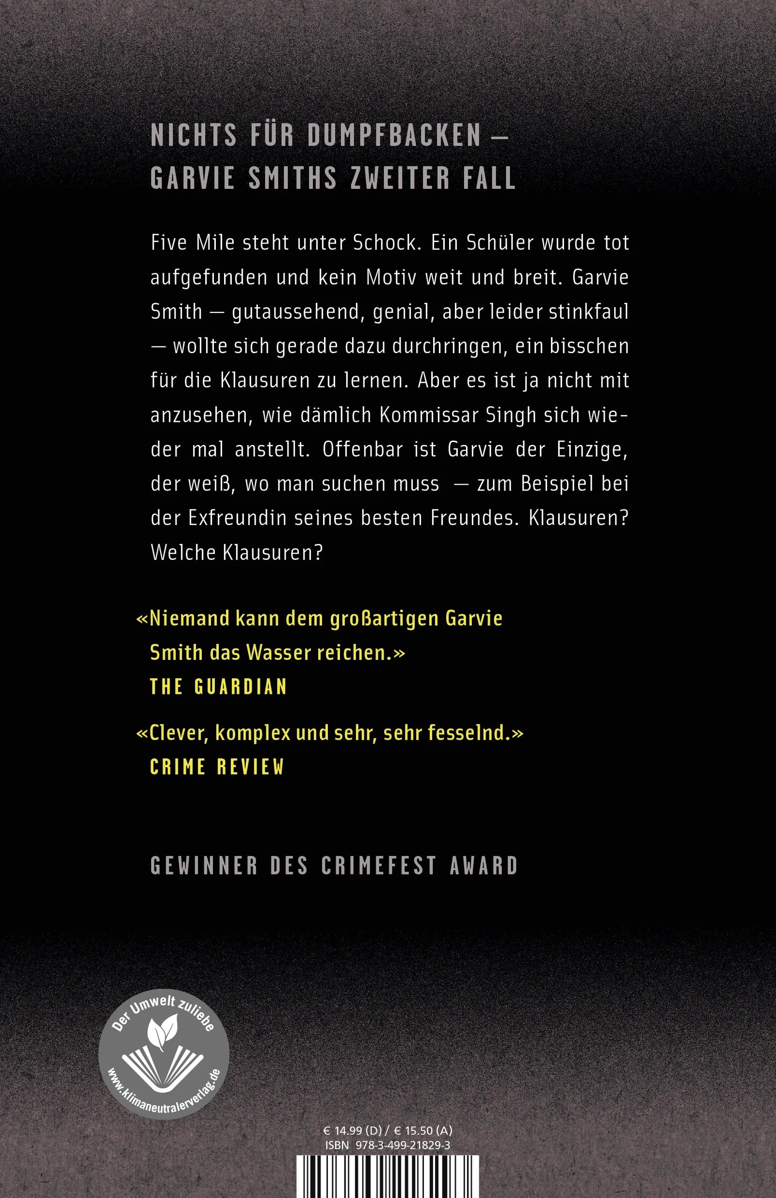 Buchrückseite von 'Kid Got Shot' mit Klappentext - Paperback