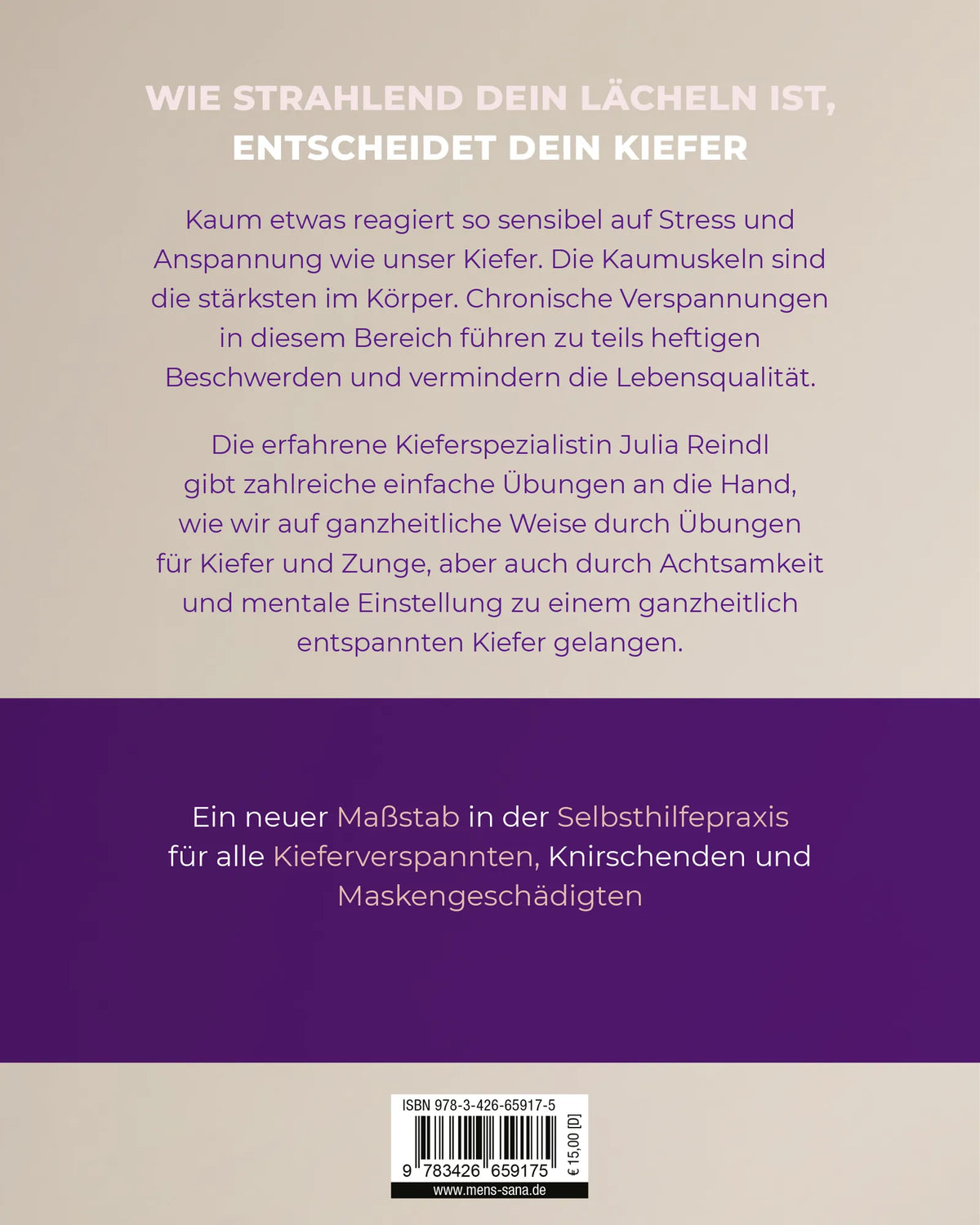 Buchrückseite von 'Kiefer-Yoga' mit Klappentext - Paperback