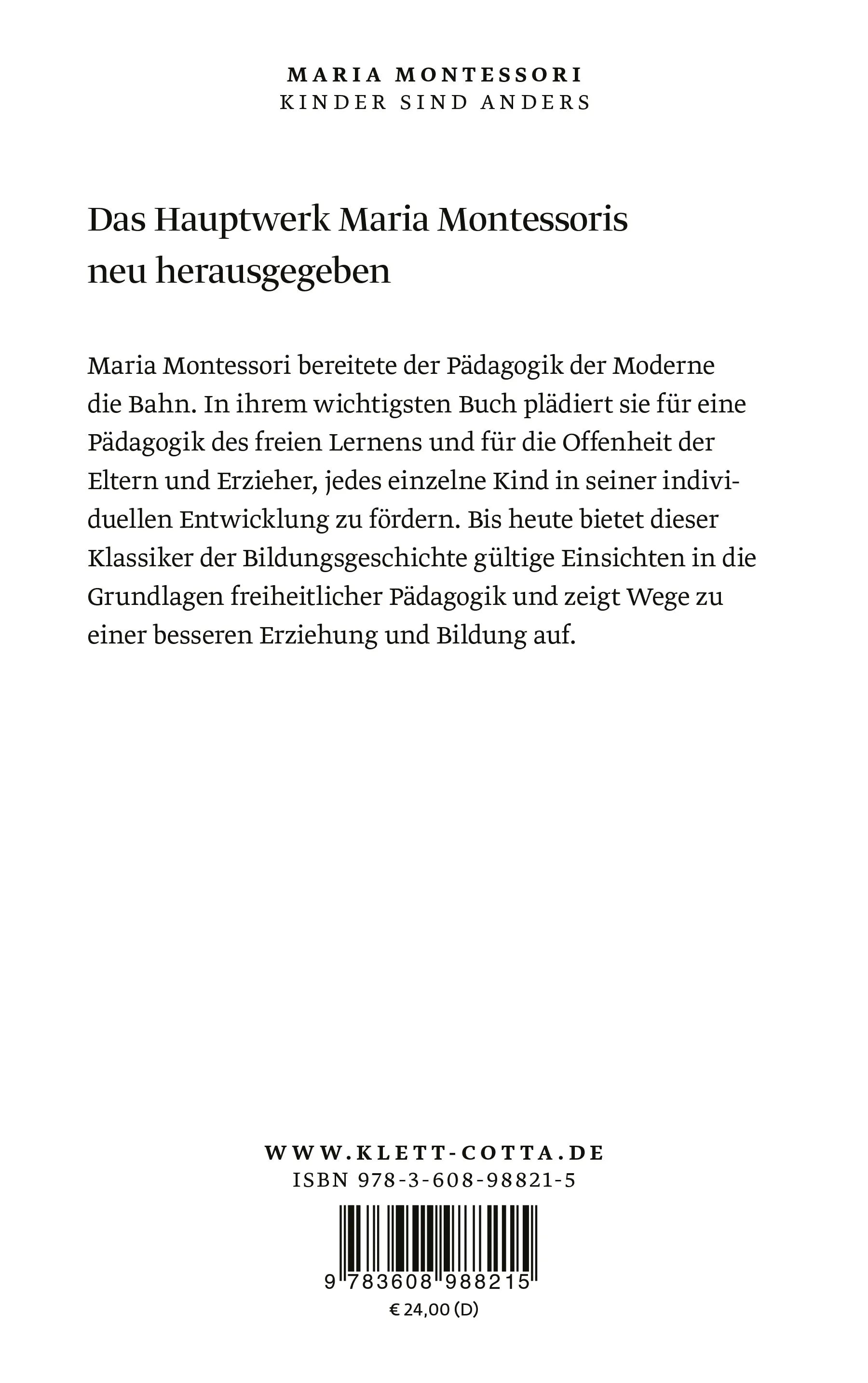 Buchrückseite von 'Kinder sind anders' mit Klappentext - Paperback