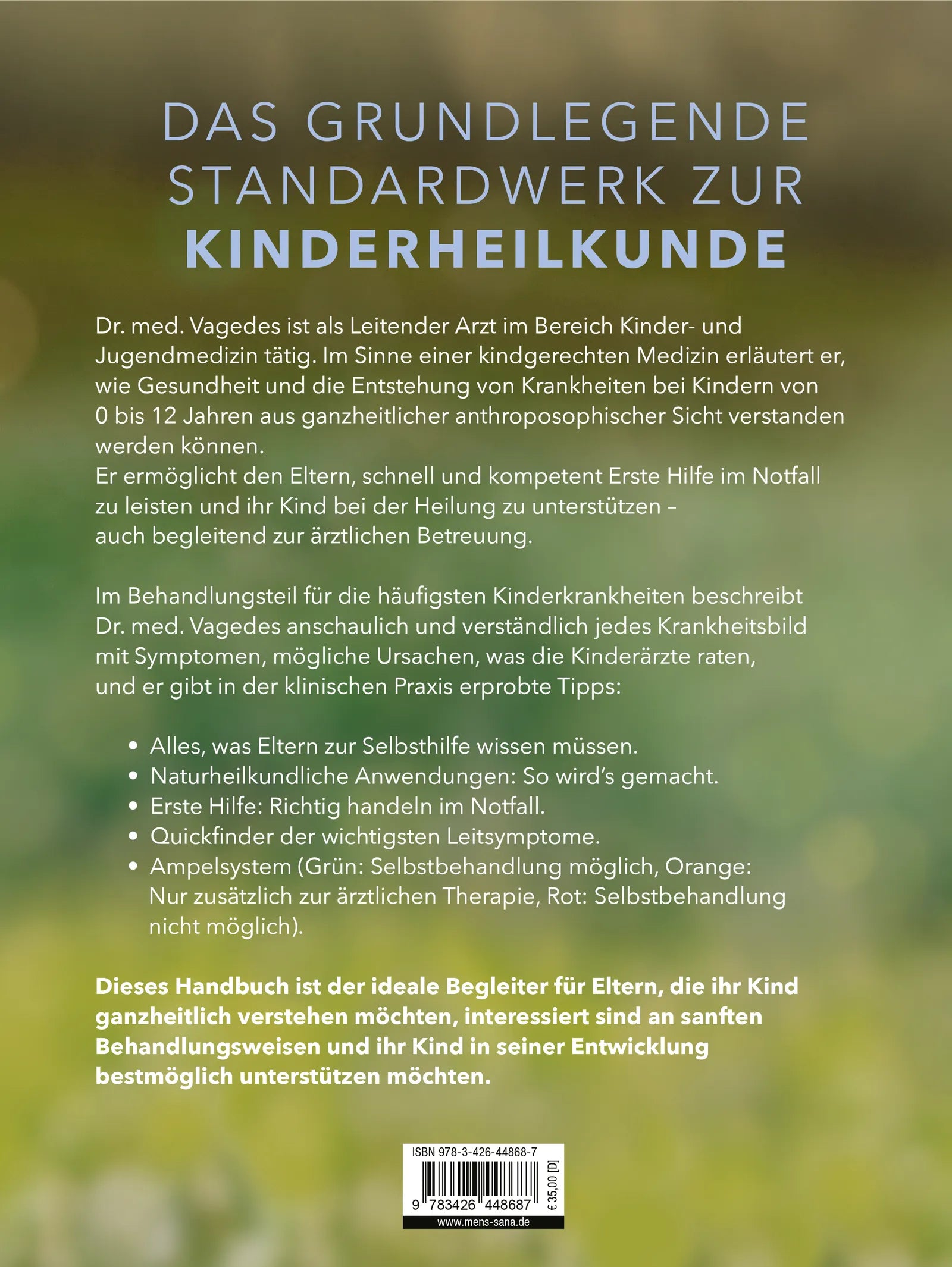 Buchrückseite von 'Kindgerechte Medizin' mit Klappentext - Gebundene Ausgabe