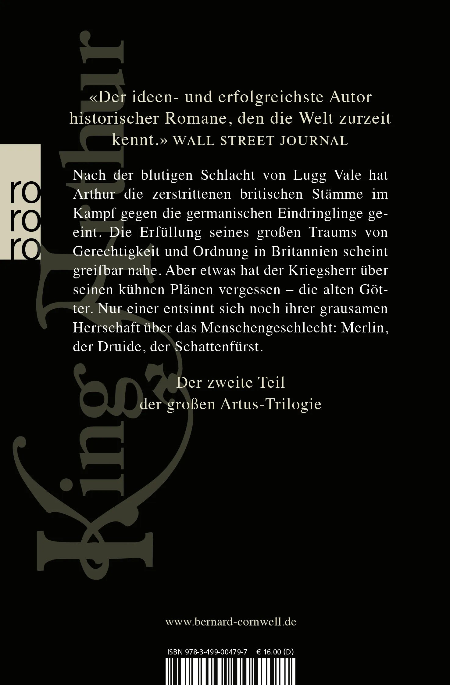 Buchrückseite von 'King Arthur: Der Schattenfürst' mit Klappentext - Taschenbuch