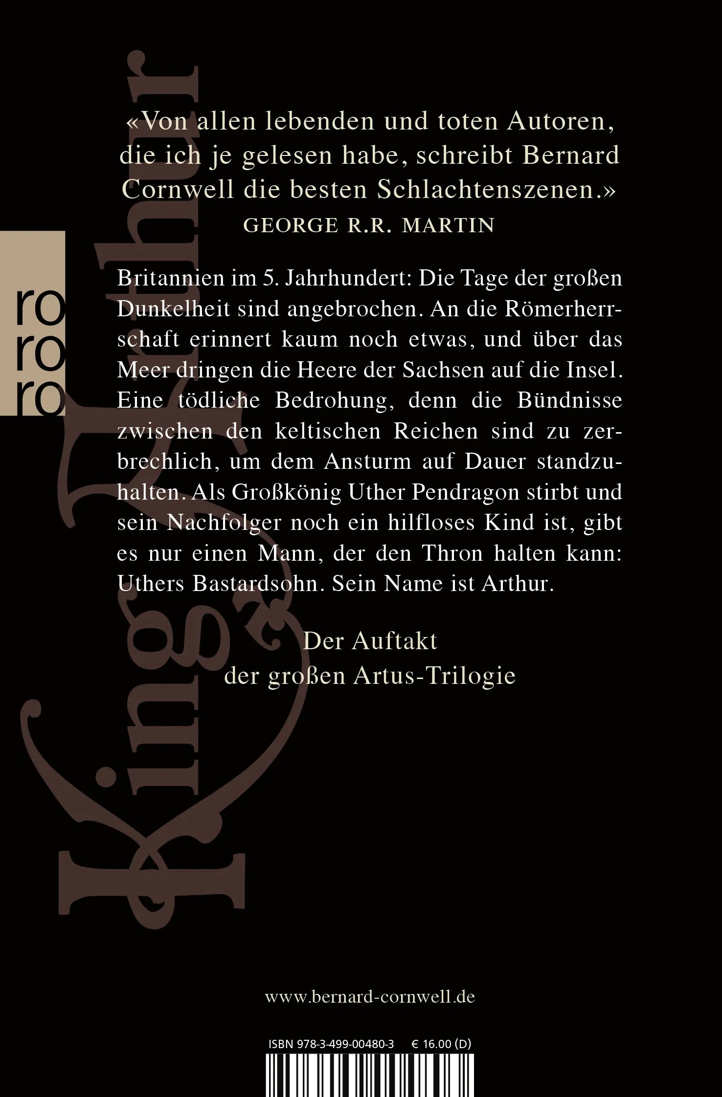 Buchrückseite von 'King Arthur: Der Winterkönig' mit Klappentext - Taschenbuch