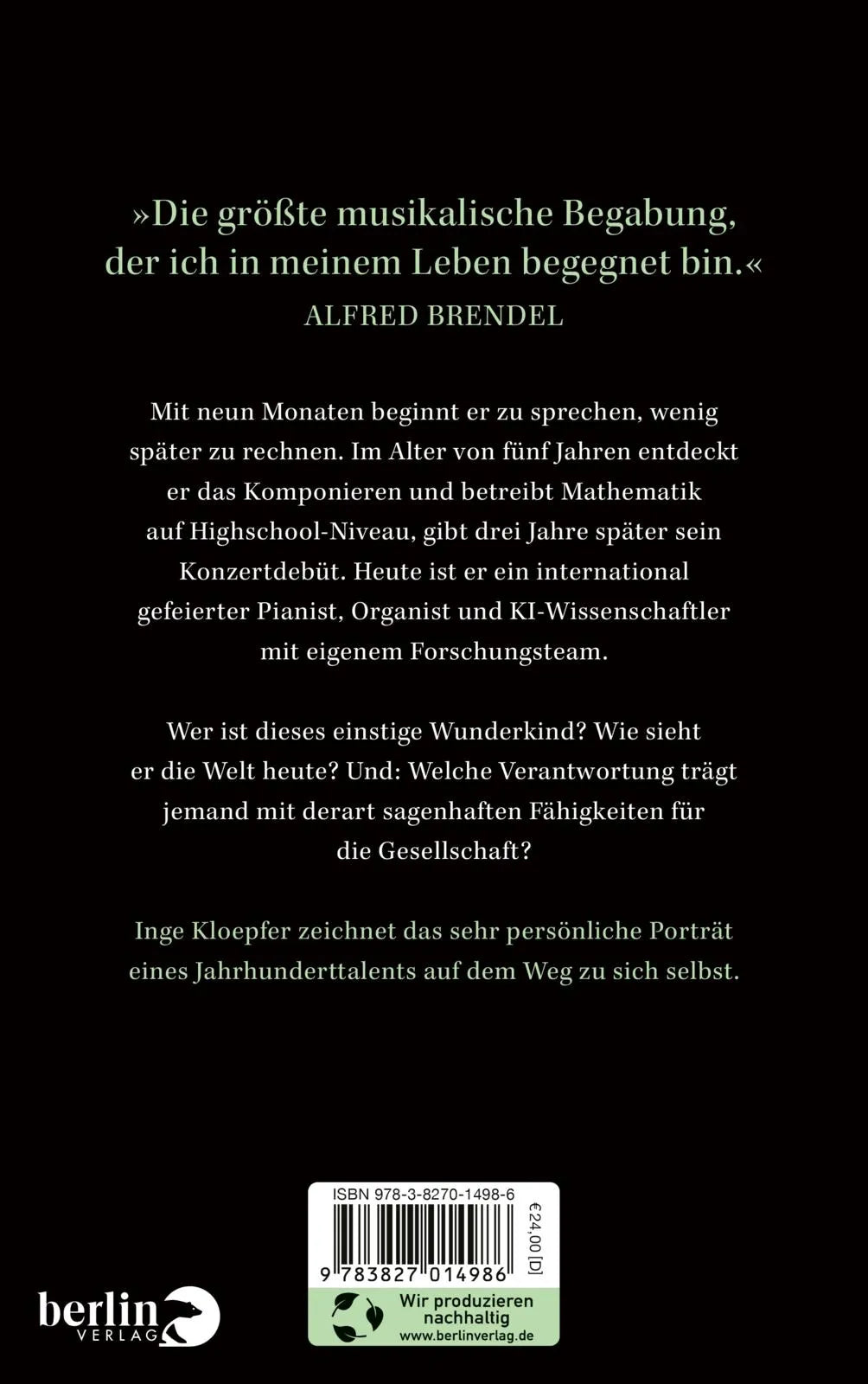 Buchrückseite von 'Kit Armstrong – Metamorphosen eines Wunderkinds' mit Klappentext - Gebundene Ausgabe