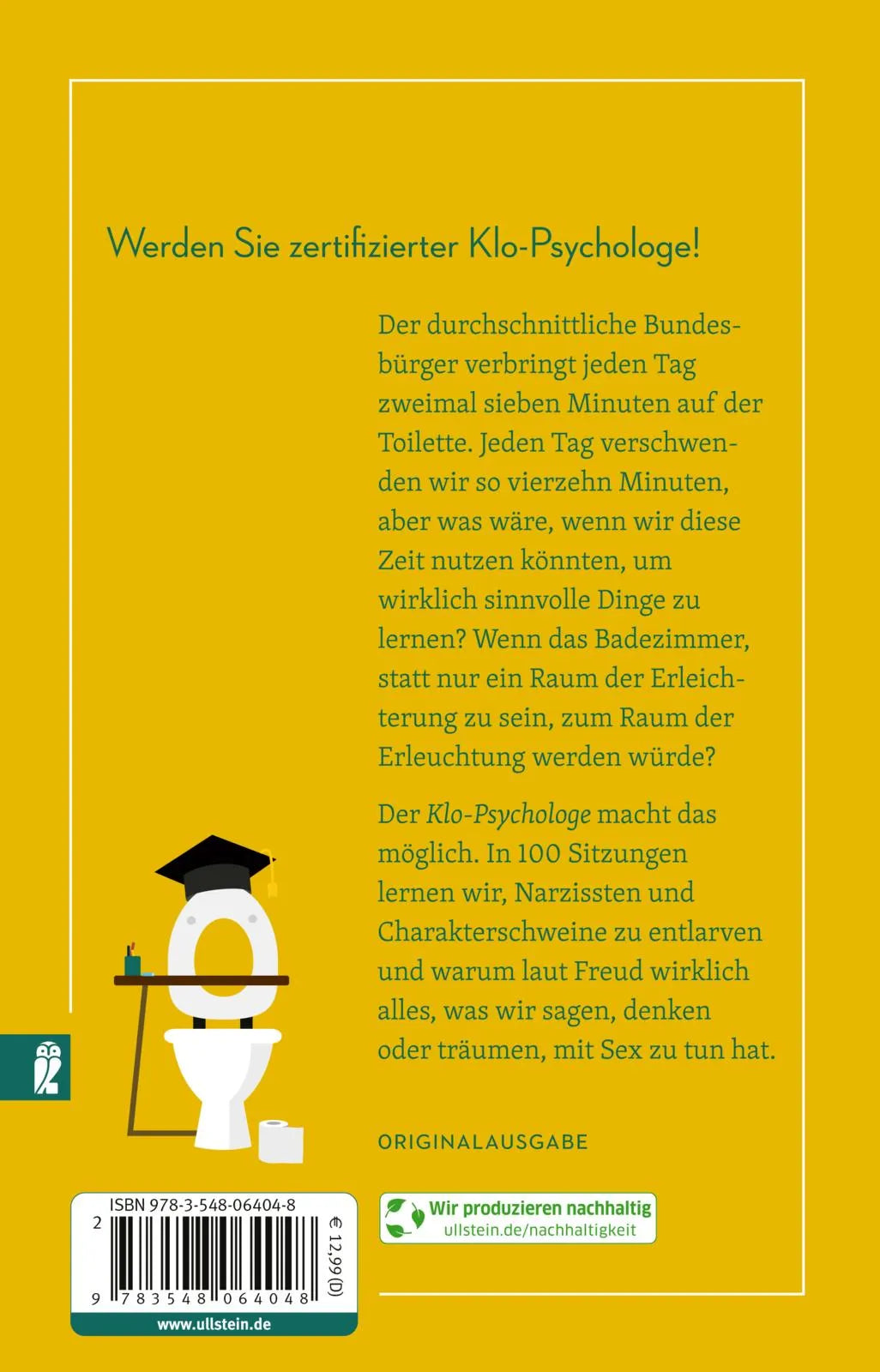 Buchrückseite von 'Klo-Psychologe' mit Klappentext - Taschenbuch