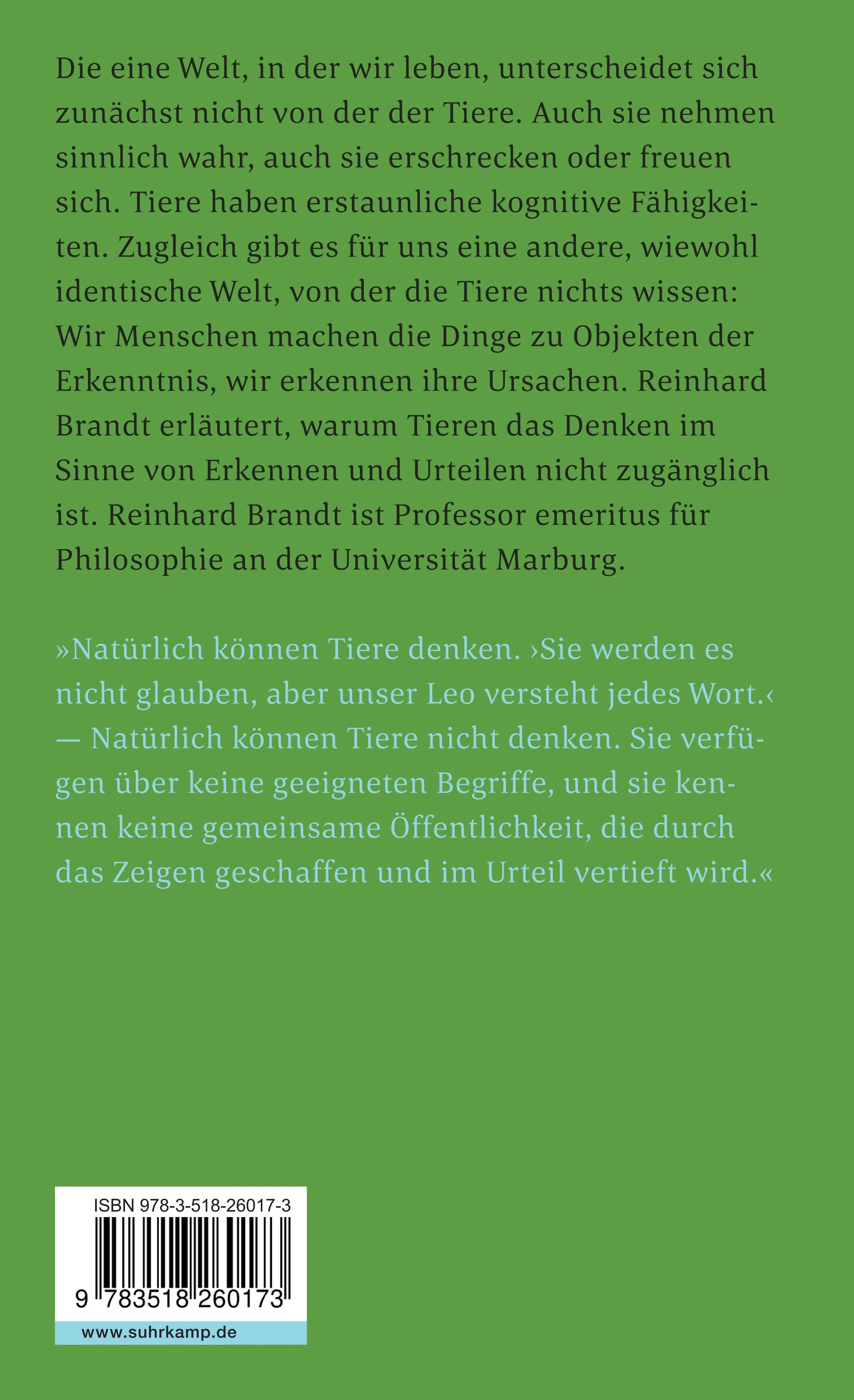 Buchrückseite von 'Können Tiere denken?' mit Klappentext - Taschenbuch
