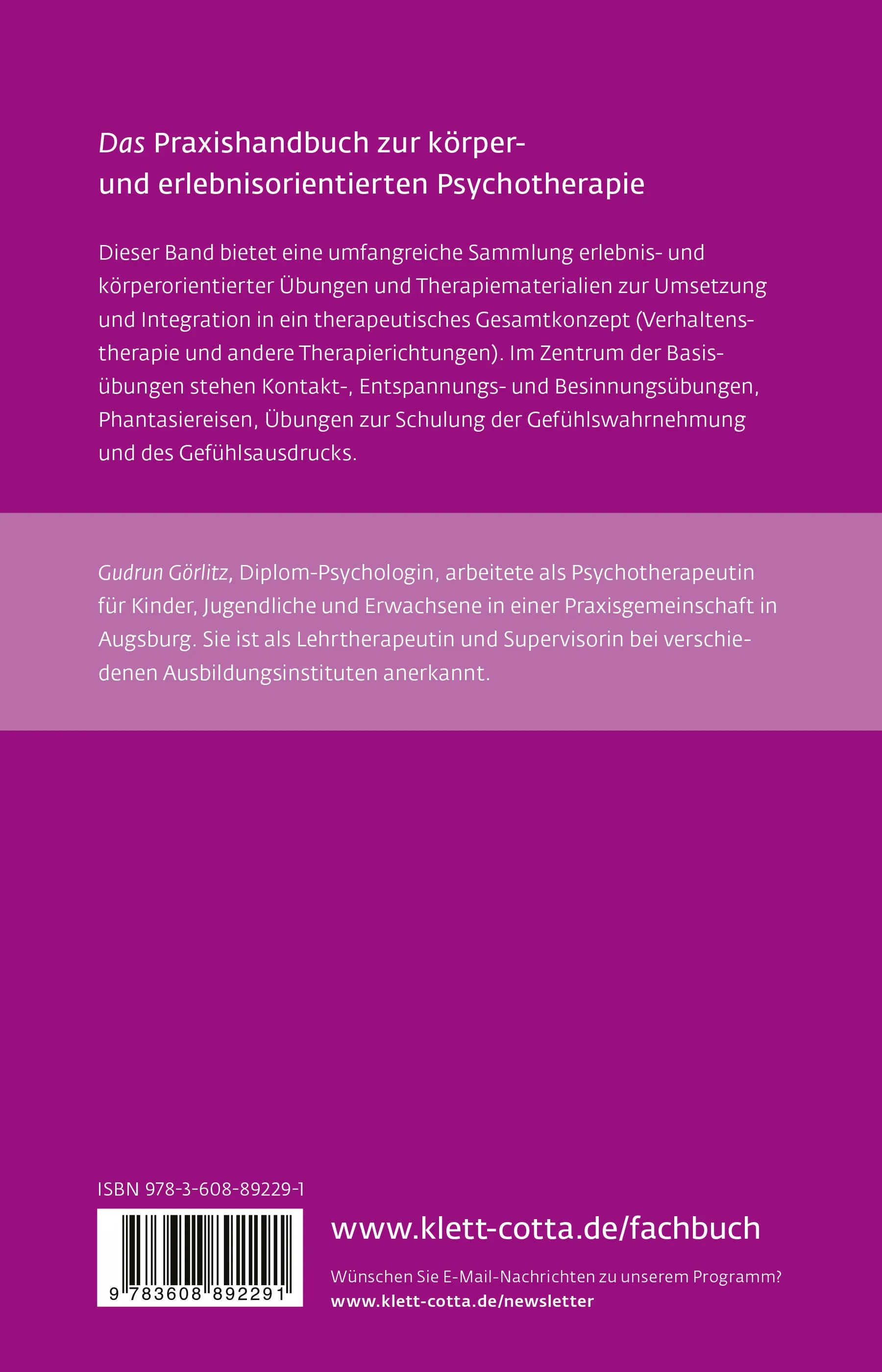 Buchrückseite von 'Körper und Gefühl in der Psychotherapie - Basisübungen' mit Klappentext - Paperback