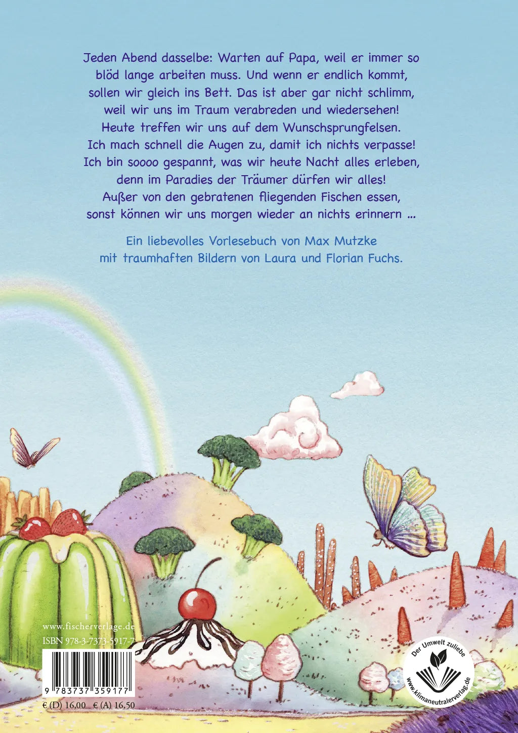 Buchrückseite von 'Komm mit ins Paradies der Träumer' mit Klappentext - Gebundene Ausgabe