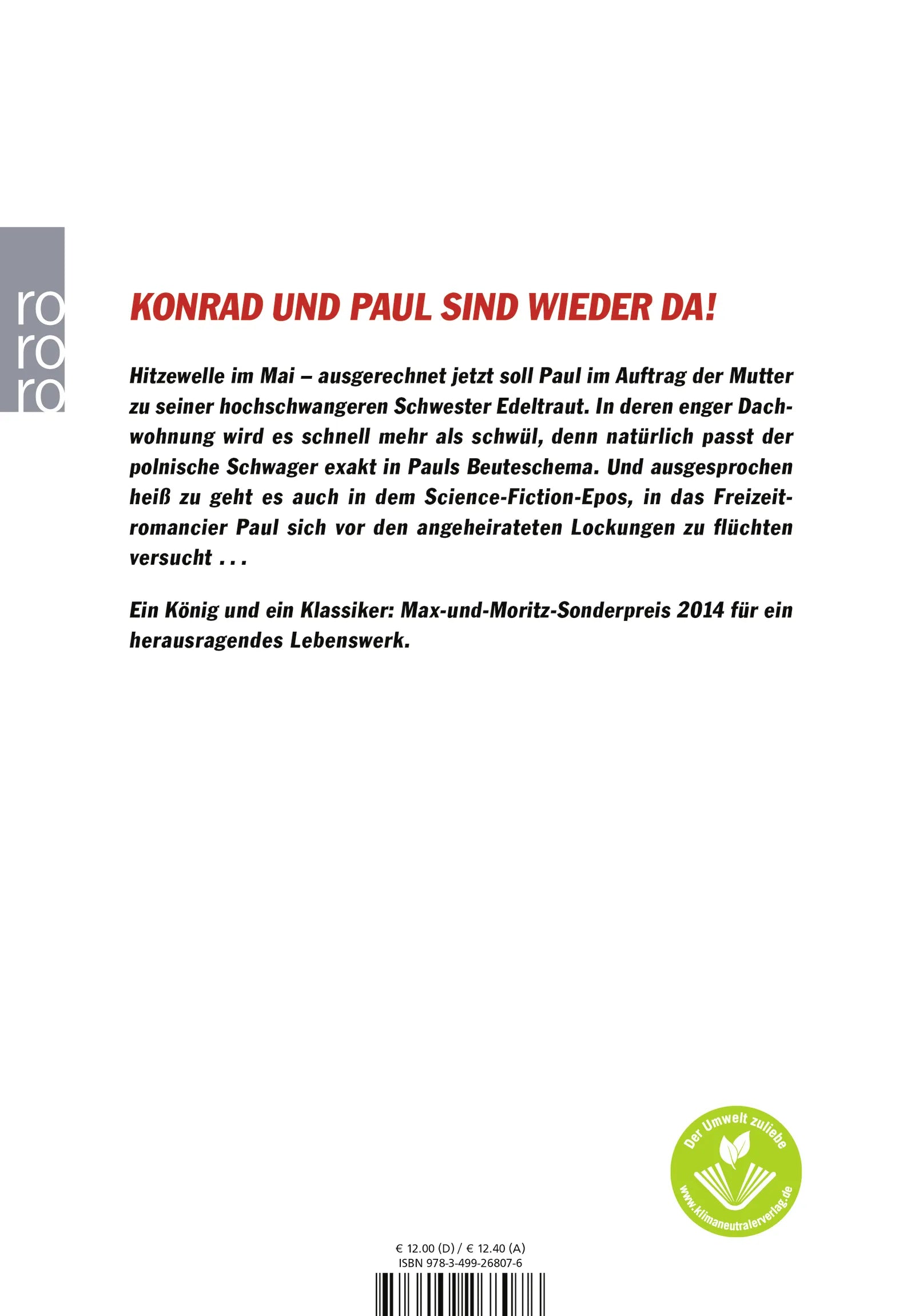Buchrückseite von 'Konrad & Paul' mit Klappentext - Taschenbuch
