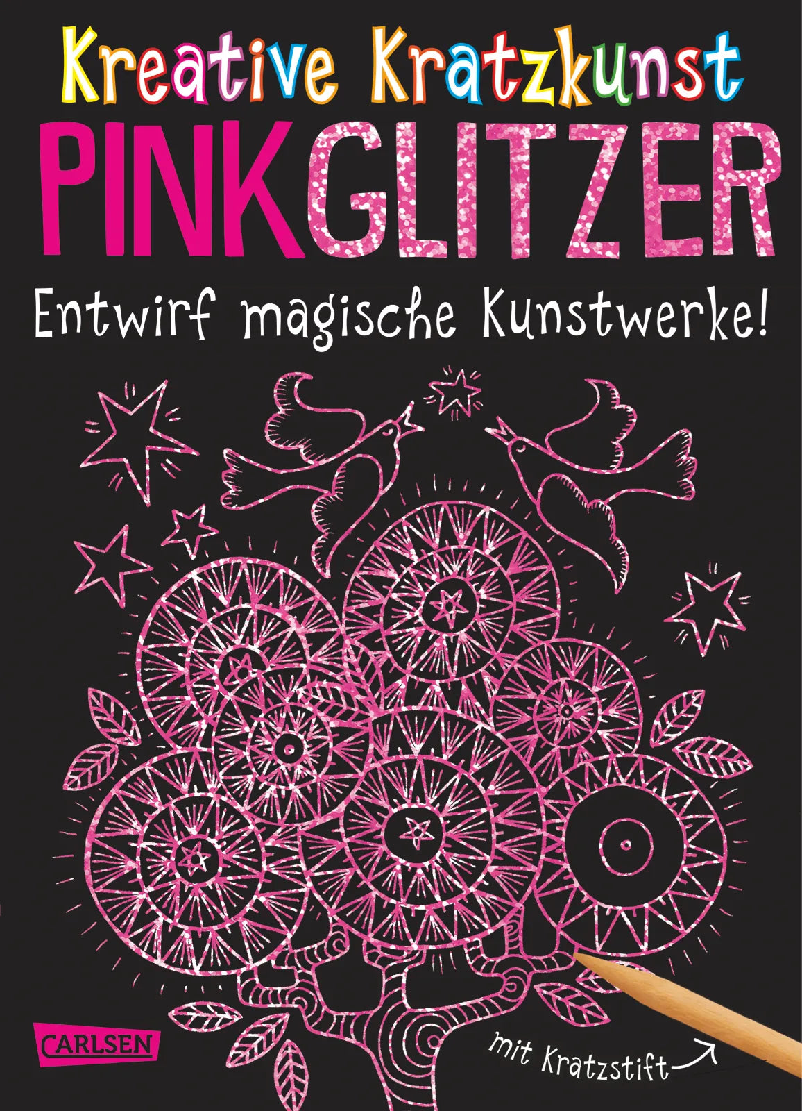 Buchcover von 'Kratzbilder für Kinder: Kreative Kratzkunst: Pink Glitzer: Set mit 10 Kratzbildern, Anleitungsbuch und Holzstift' - Taschenbuch von Anton Poitier
