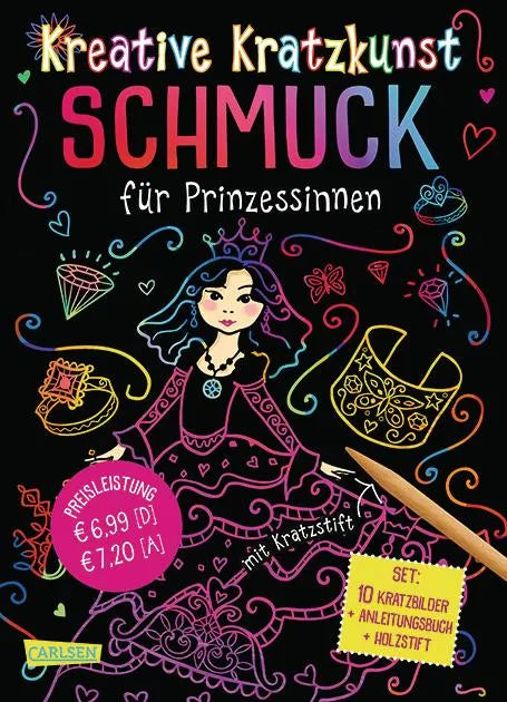 Buchcover von 'Kratzbilder für Kinder: Kreative Kratzkunst: Schmuck für Prinzessinnen: Set mit 10 Kratzbildern, Anleitungsbuch und Holzstift' - Taschenbuch von Anton Poitier