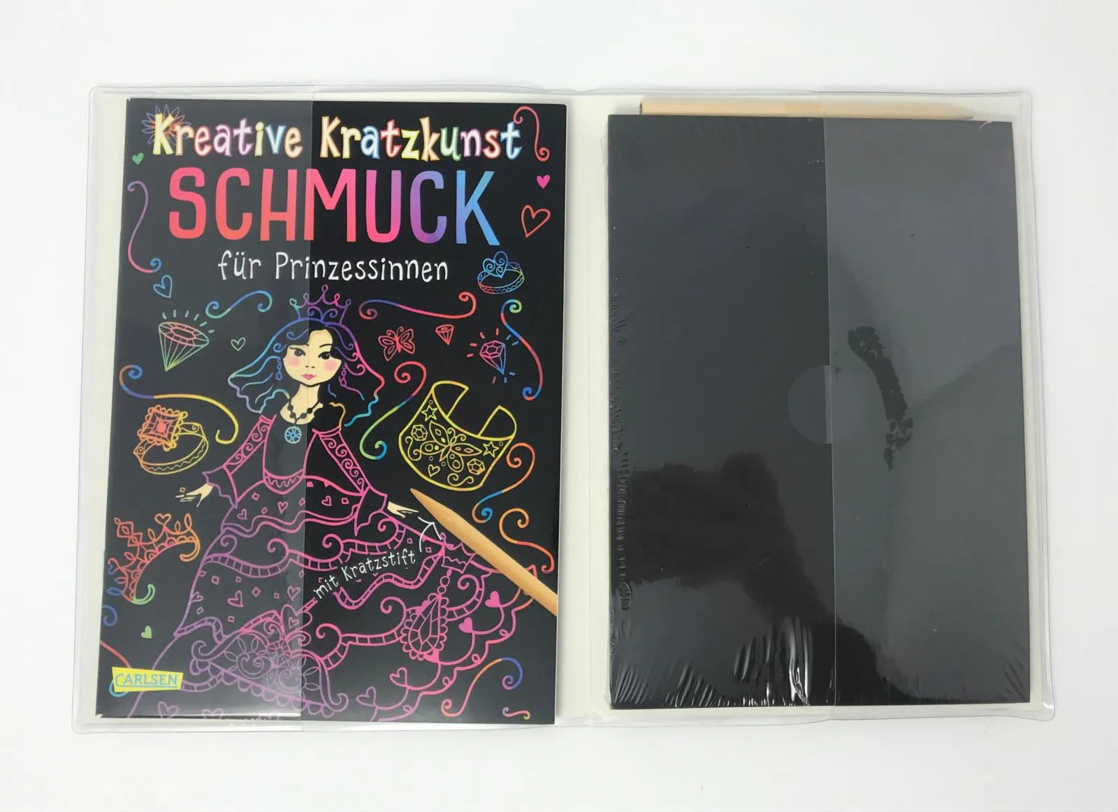 Produktansicht: Kratzbilder für Kinder: Kreative Kratzkunst: Schmuck für Prinzessinnen: Set mit 10 Kratzbildern, Anleitungsbuch und Holzstift (Taschenbuch)