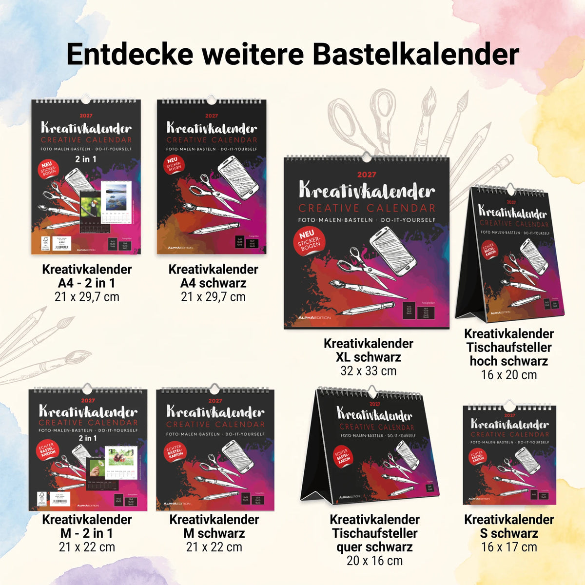 Kreativkalender XL schwarz 2027 – Ansicht