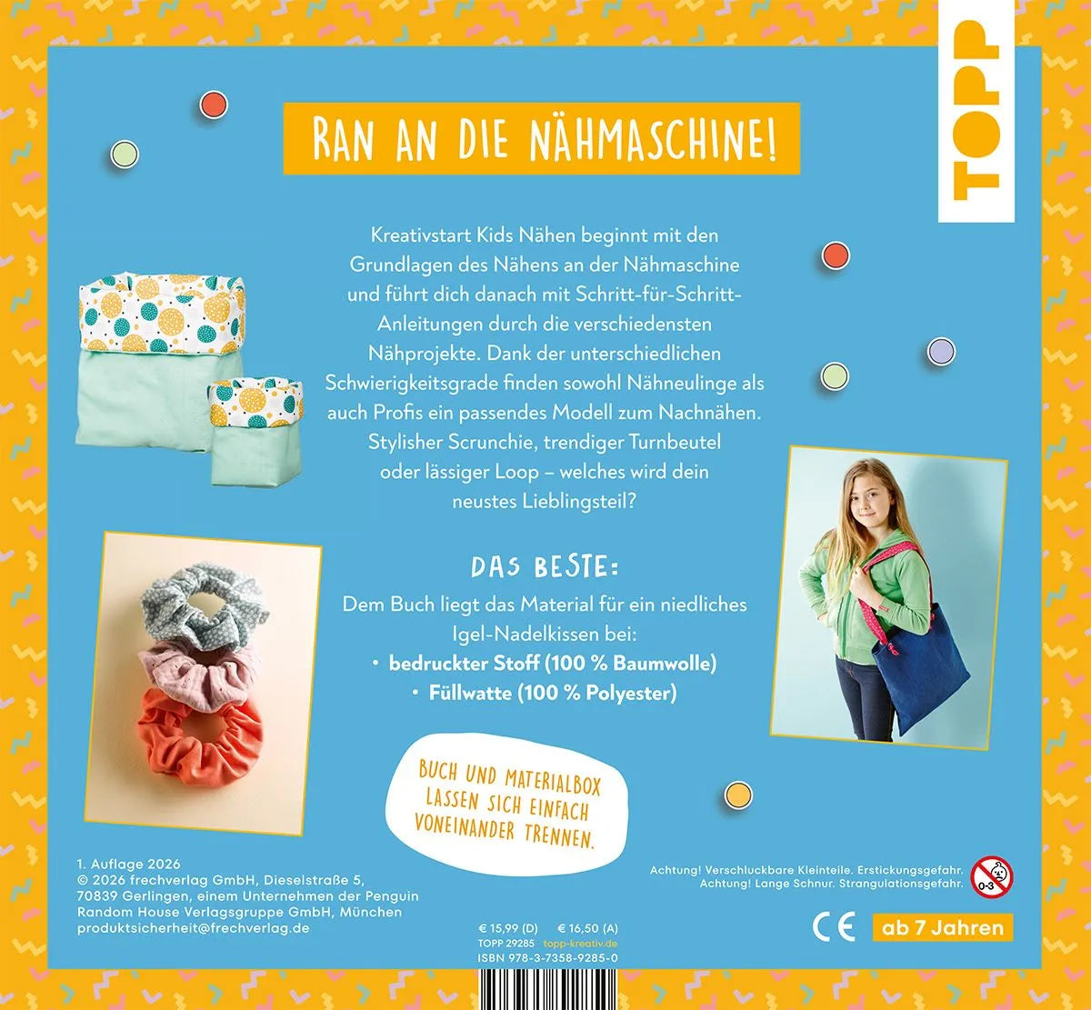 Detailansicht: Kreativstart Kids Nähen. Anleitungsbuch und Material (Hardcover)