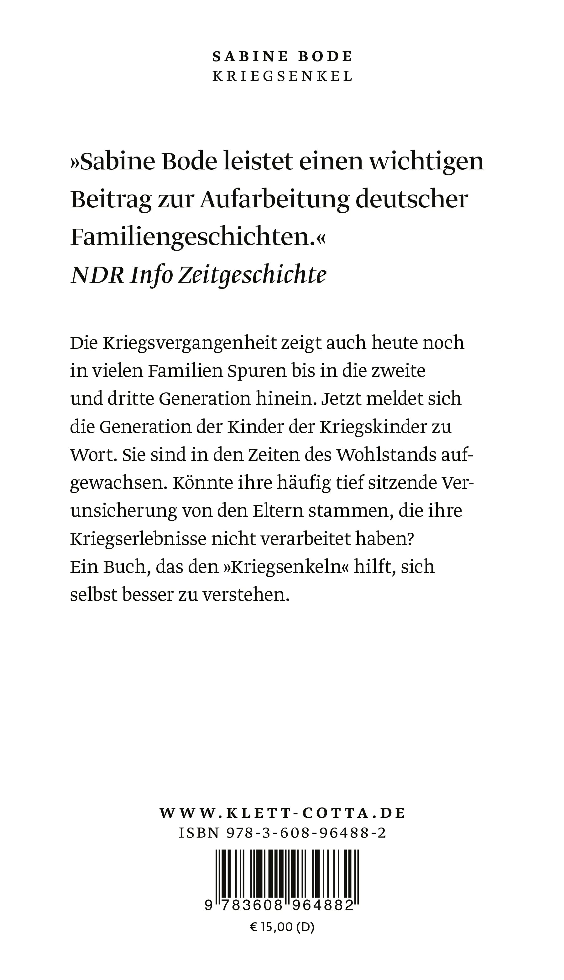 Buchrückseite von 'Kriegsenkel' mit Klappentext - Gebundene Ausgabe