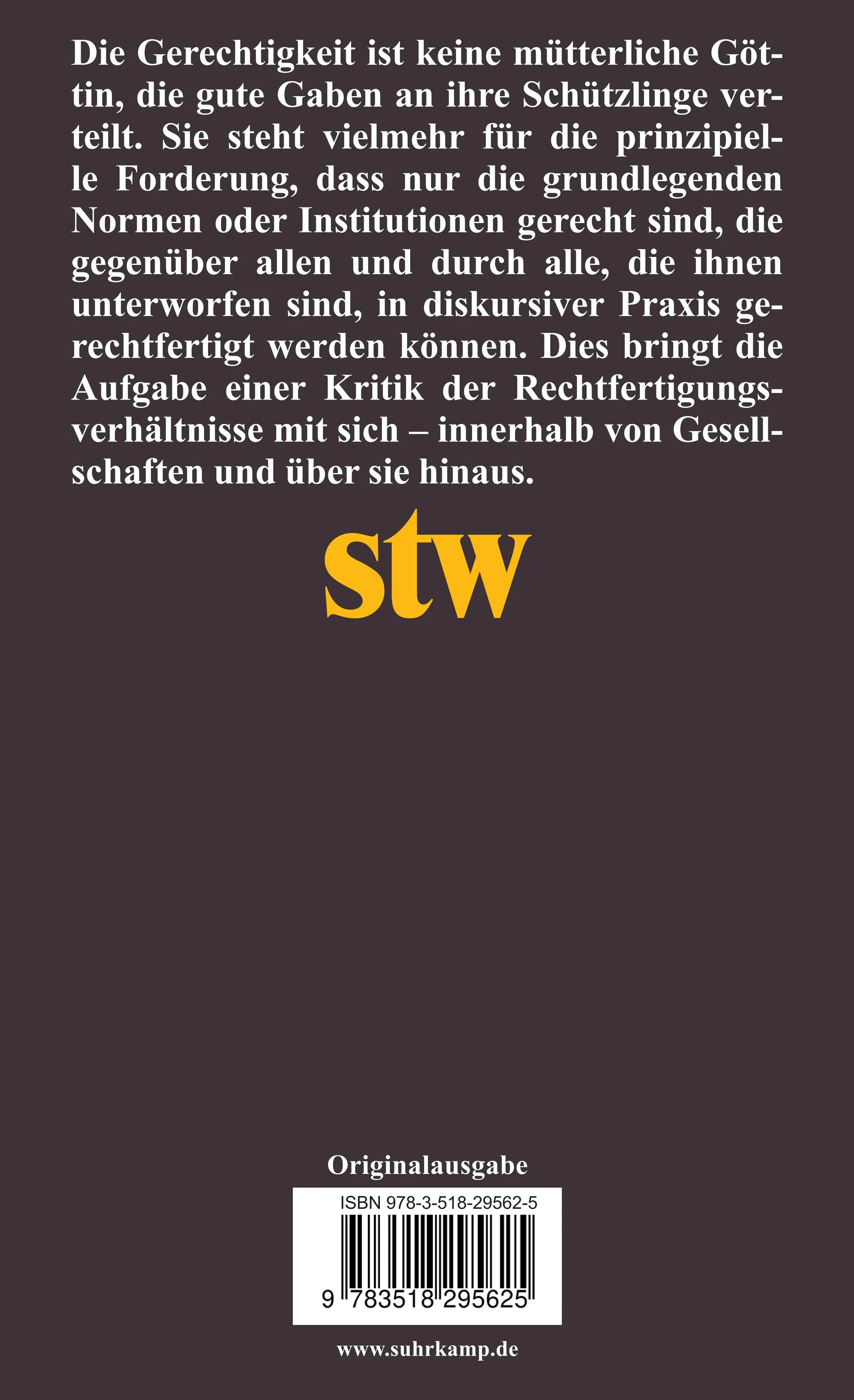 Buchrückseite von 'Kritik der Rechtfertigungsverhältnisse' mit Klappentext - Taschenbuch