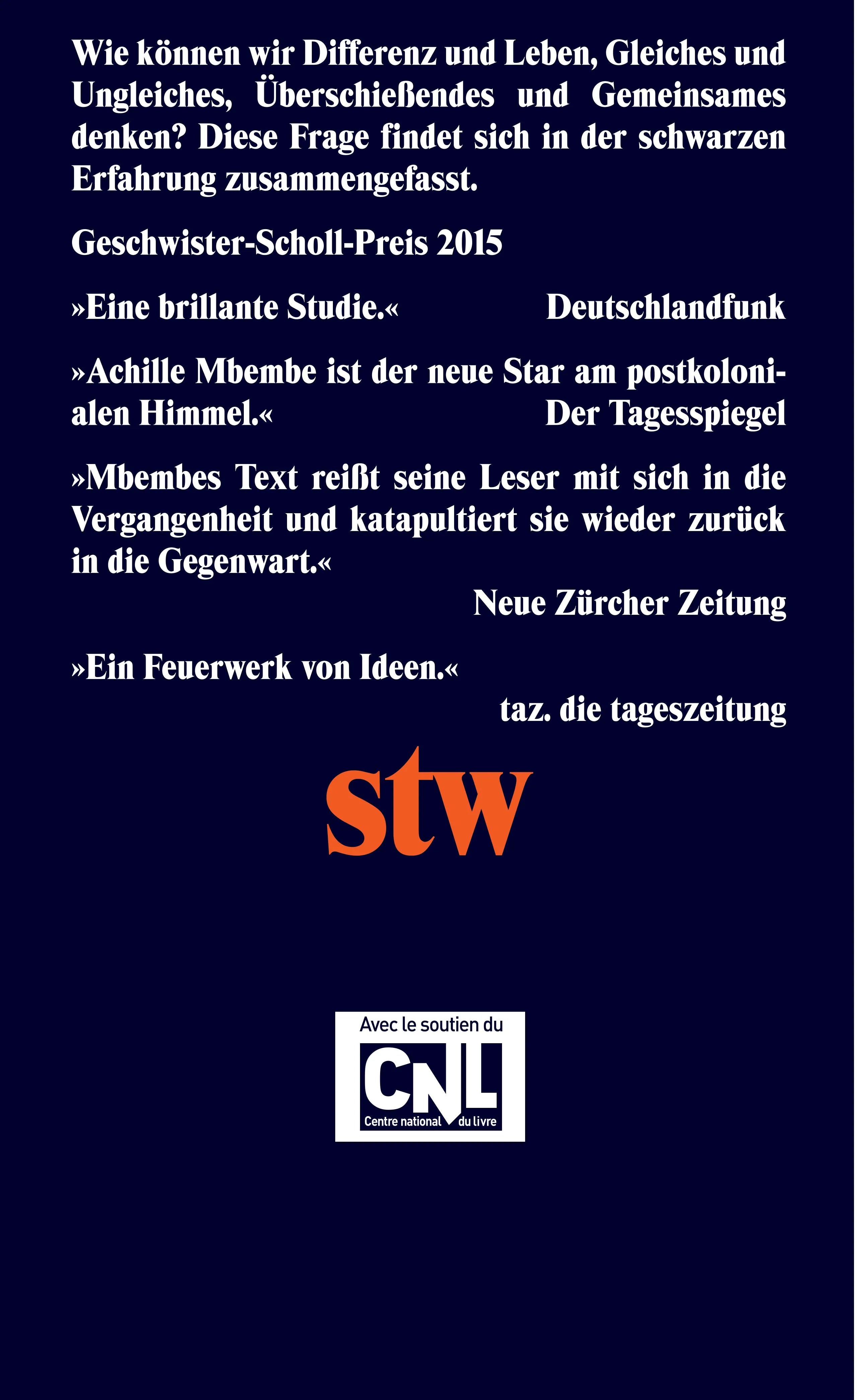Buchrückseite von 'Kritik der schwarzen Vernunft' mit Klappentext - Taschenbuch