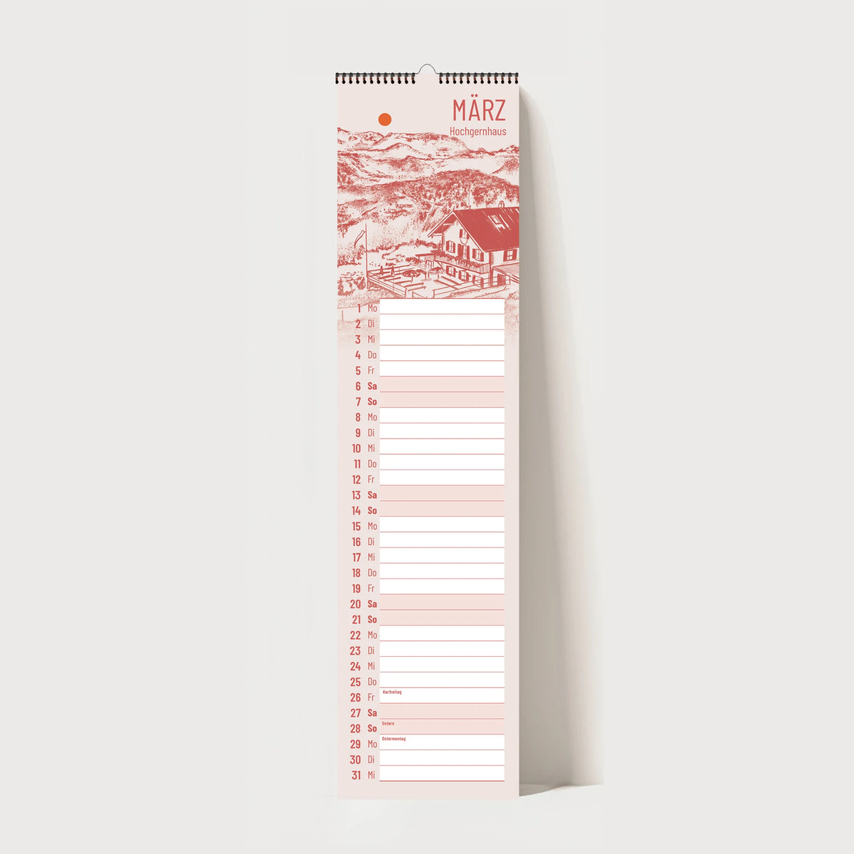 Küchenkalender 2027 – Chiemgauer Almen | Handgezeichneter Wandkalender mit 12 Almen | Illustrativer Monatskalender – Ansicht