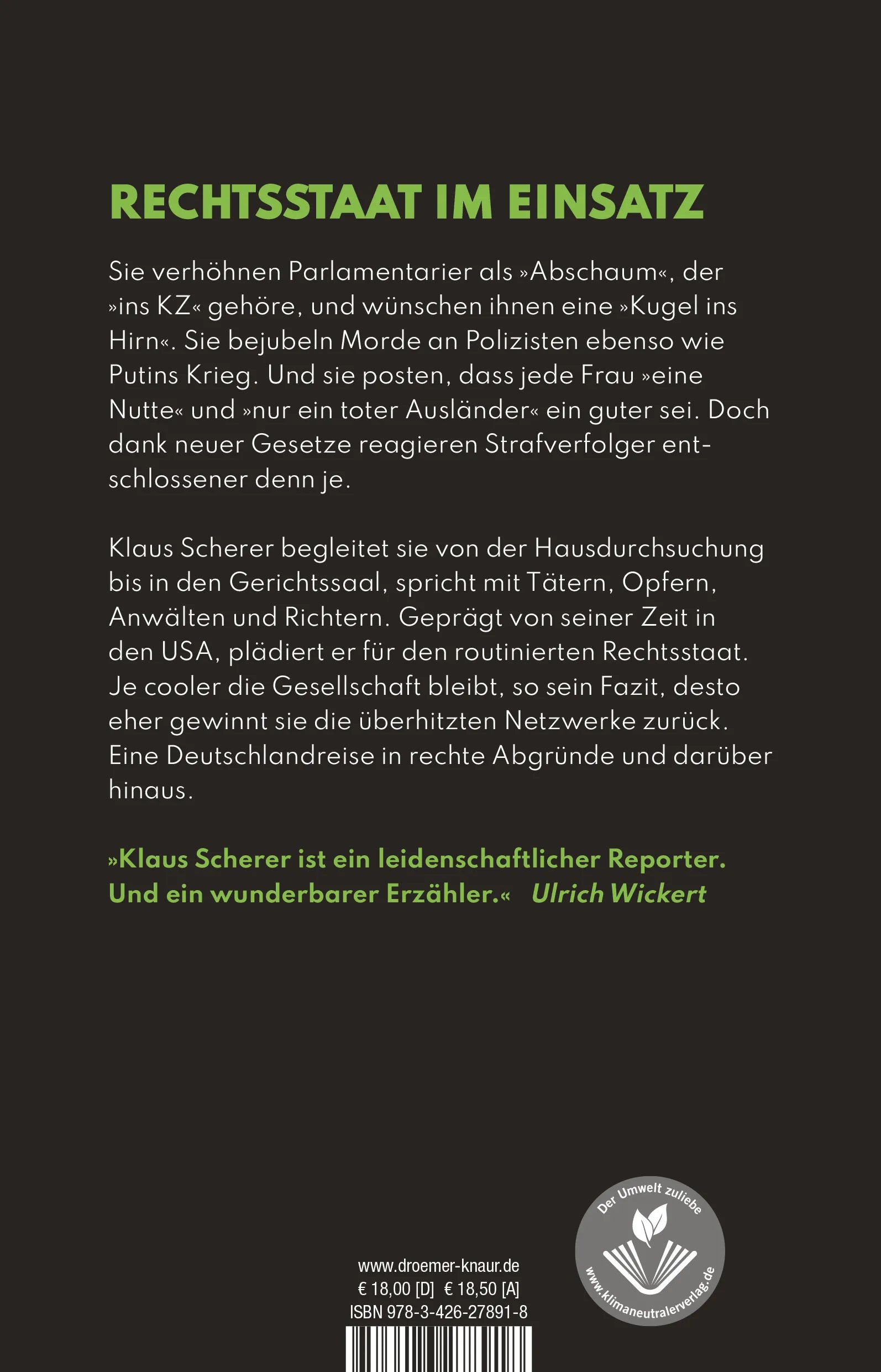 Buchrückseite von 'Kugel ins Hirn' mit Klappentext - Paperback