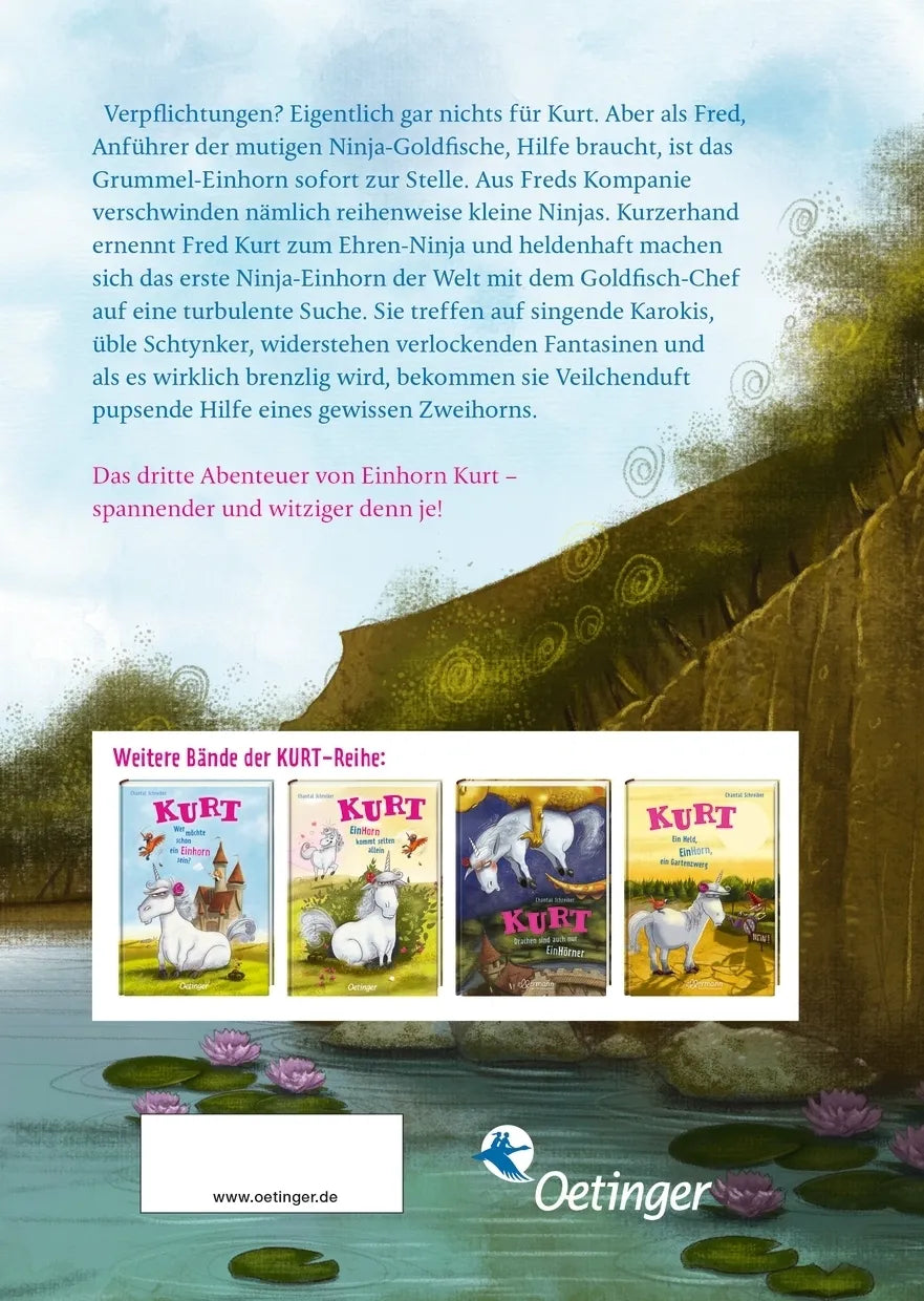 Buchrückseite von 'Kurt, Einhorn wider Willen 3. EinHorn – eine Mission' mit Klappentext - Gebundene Ausgabe