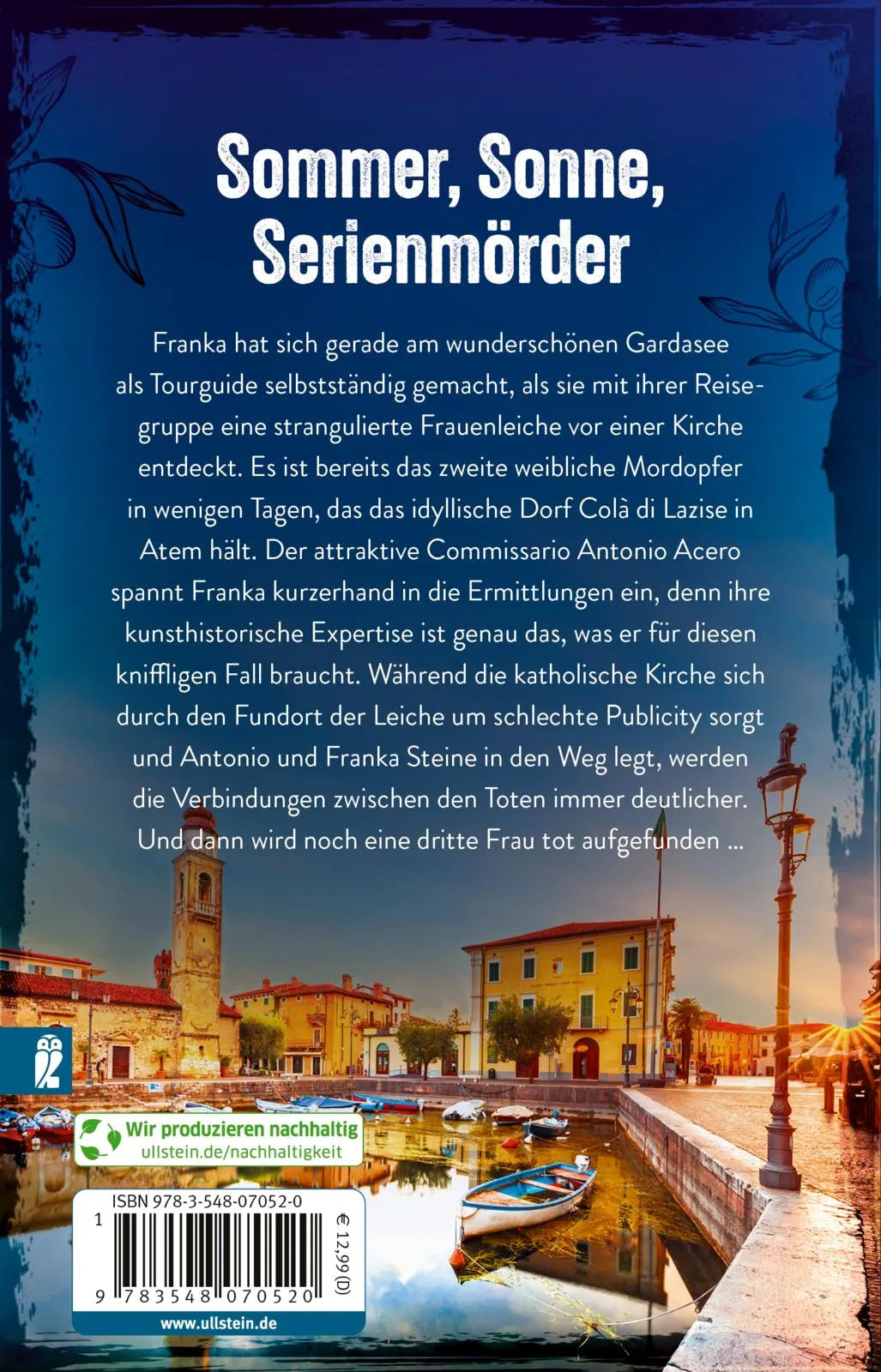 Buchrückseite von 'La Commissarina und das Totengeläut' mit Klappentext - Taschenbuch