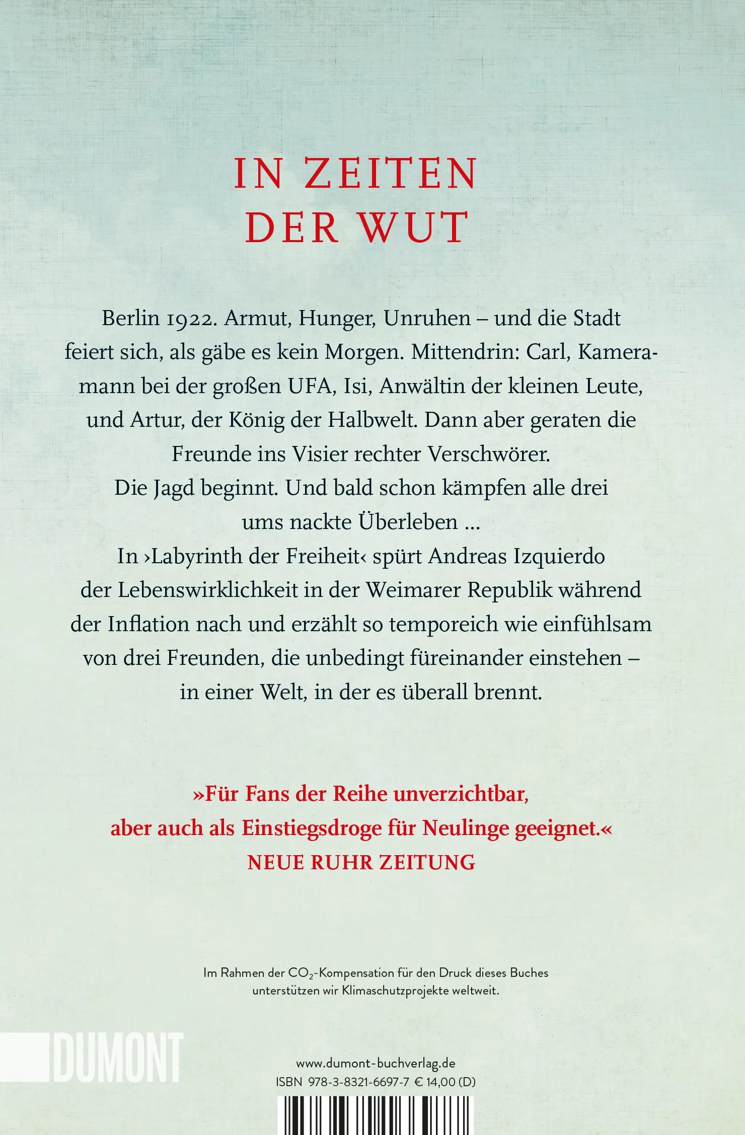 Buchrückseite von 'Labyrinth der Freiheit' mit Klappentext - Taschenbuch