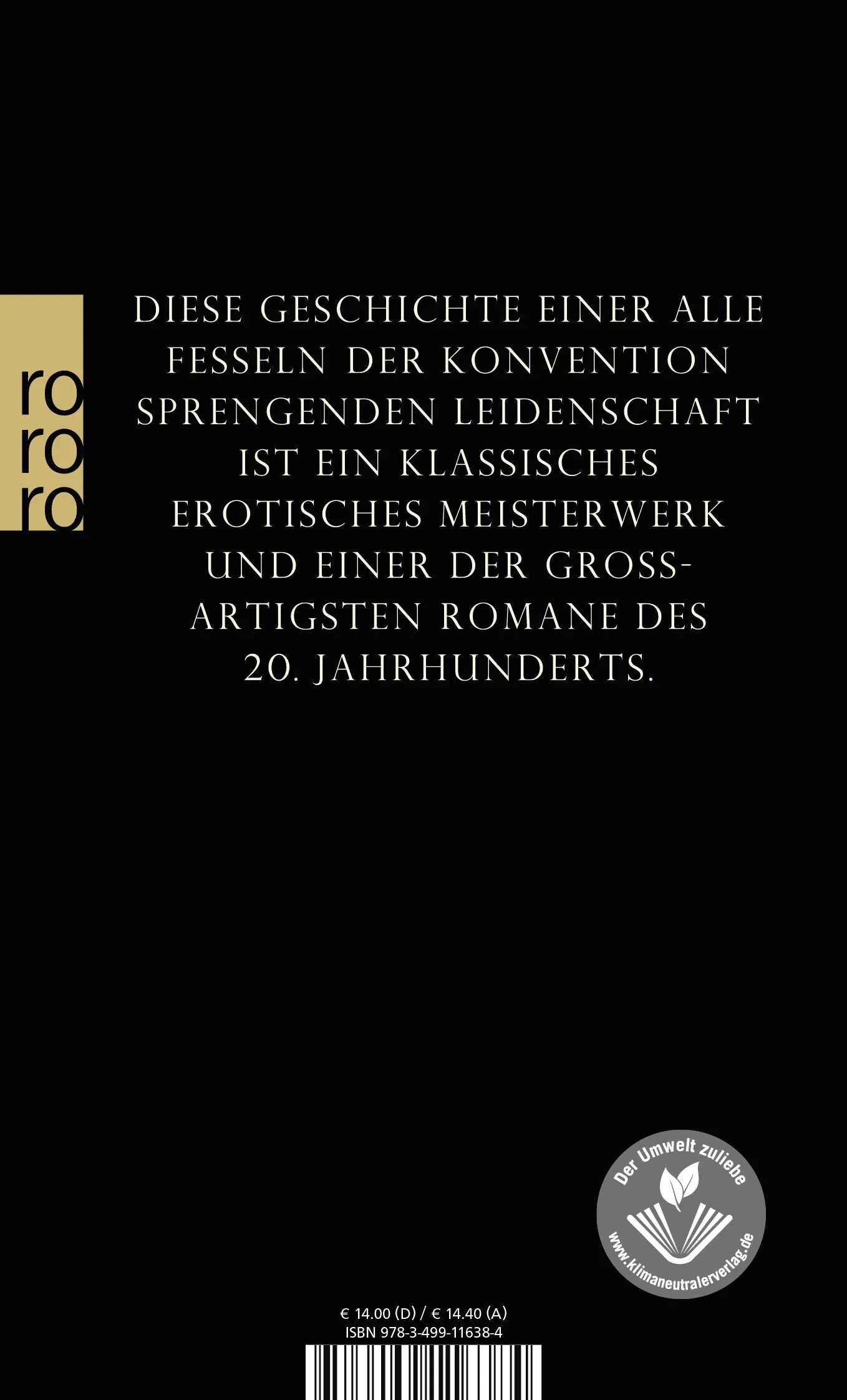 Buchrückseite von 'Lady Chatterley' mit Klappentext - Taschenbuch