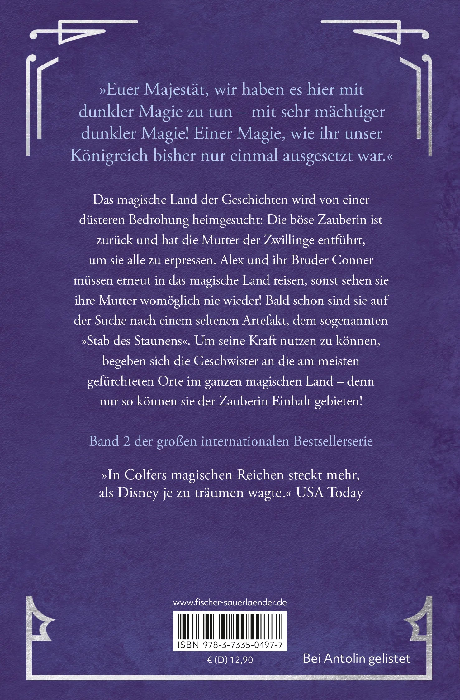 Buchrückseite von 'Land of Stories: Das magische Land – Die Rückkehr der Zauberin' mit Klappentext - Taschenbuch