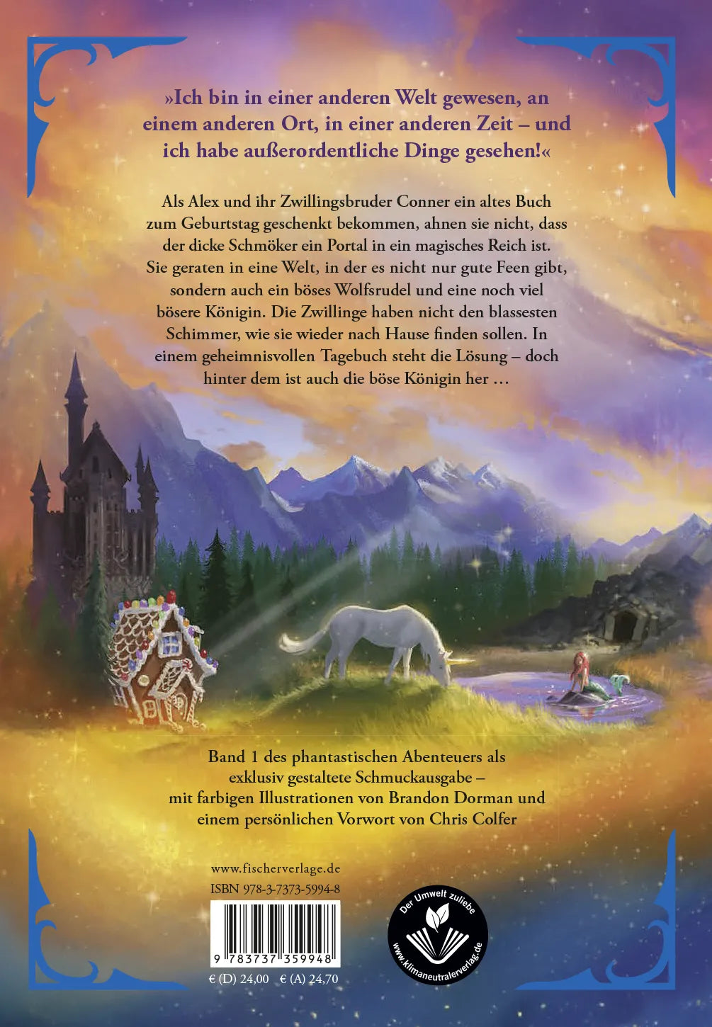 Buchrückseite von 'Land of Stories: Das magische Land – Die Suche nach dem Wunschzauber' mit Klappentext - Gebundene Ausgabe