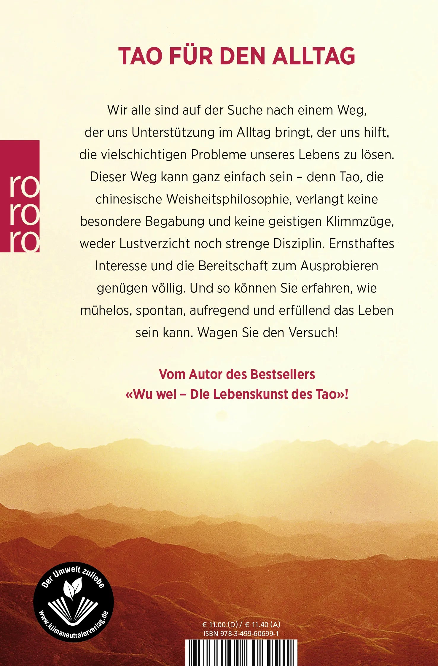 Buchrückseite von 'Lass dich vom Tao leben' mit Klappentext - Taschenbuch