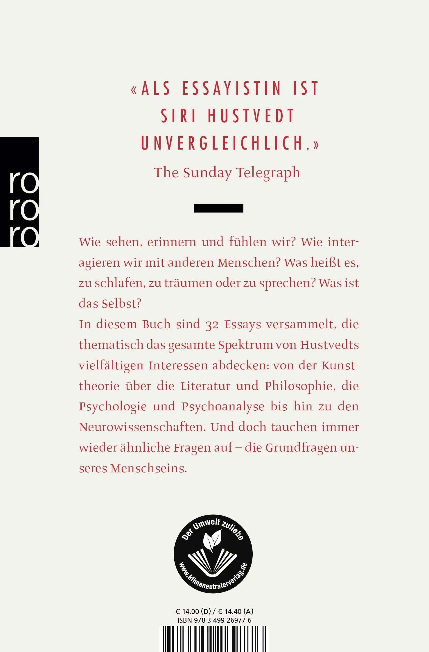 Buchrückseite von 'Leben, Denken, Schauen' mit Klappentext - Taschenbuch