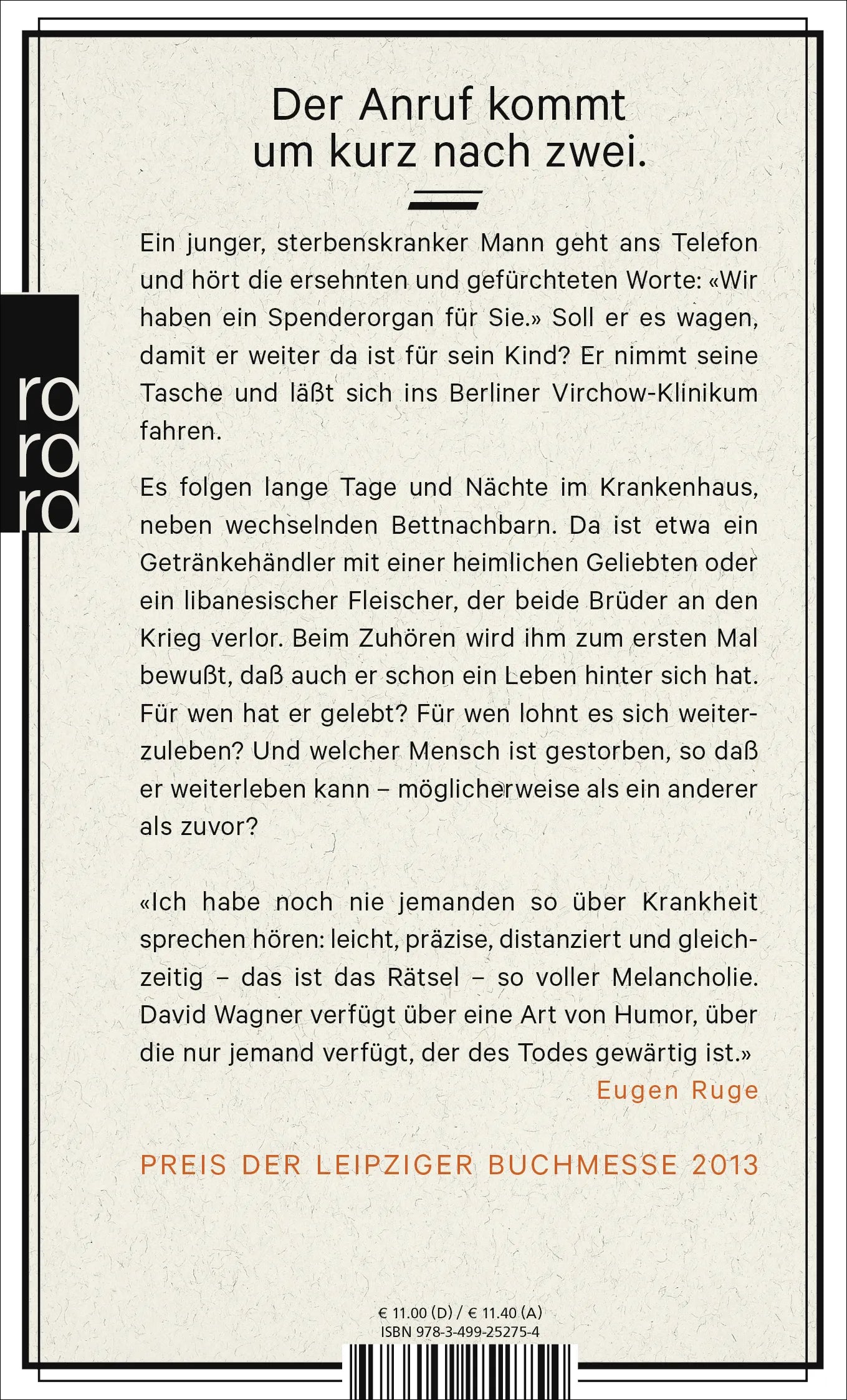 Buchrückseite von 'Leben' mit Klappentext - Taschenbuch