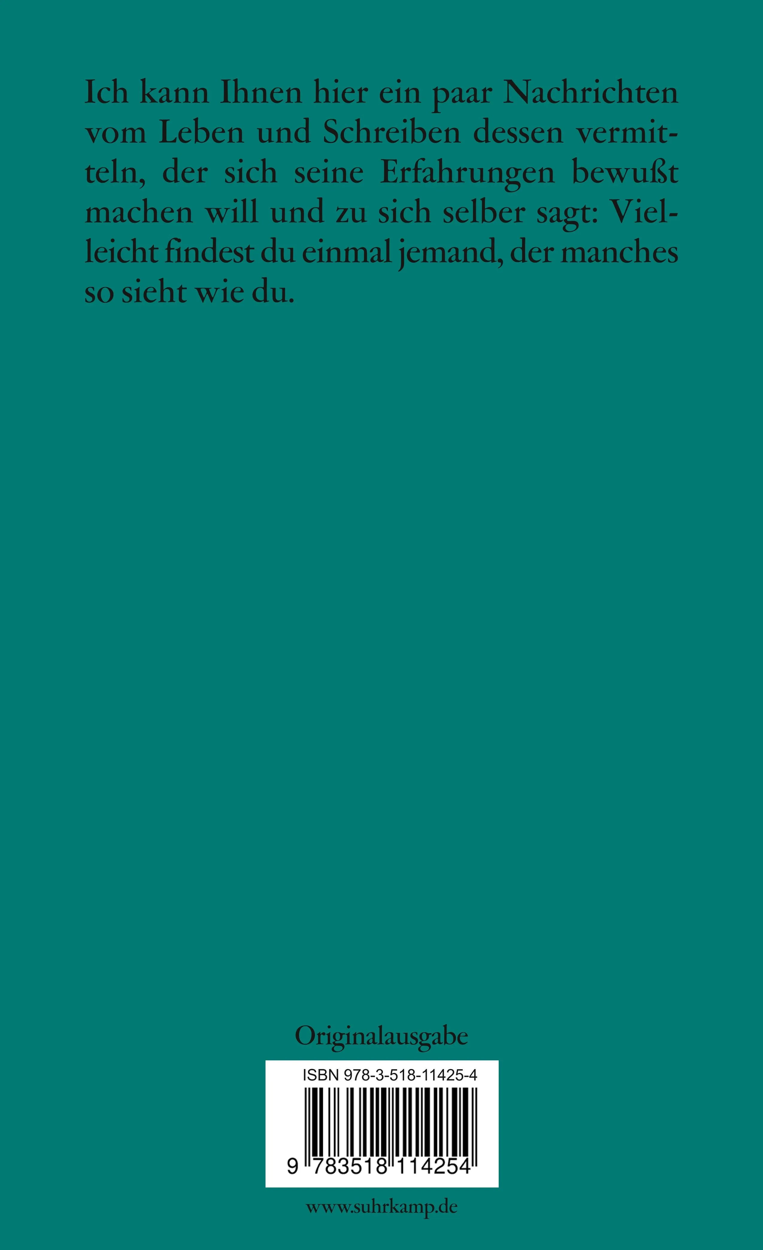 Buchrückseite von 'Leben und Schreiben' mit Klappentext - Taschenbuch