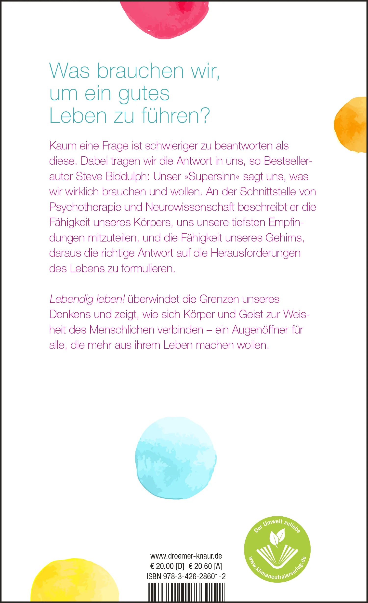 Buchrückseite von 'Lebendig leben!' mit Klappentext - Gebundene Ausgabe