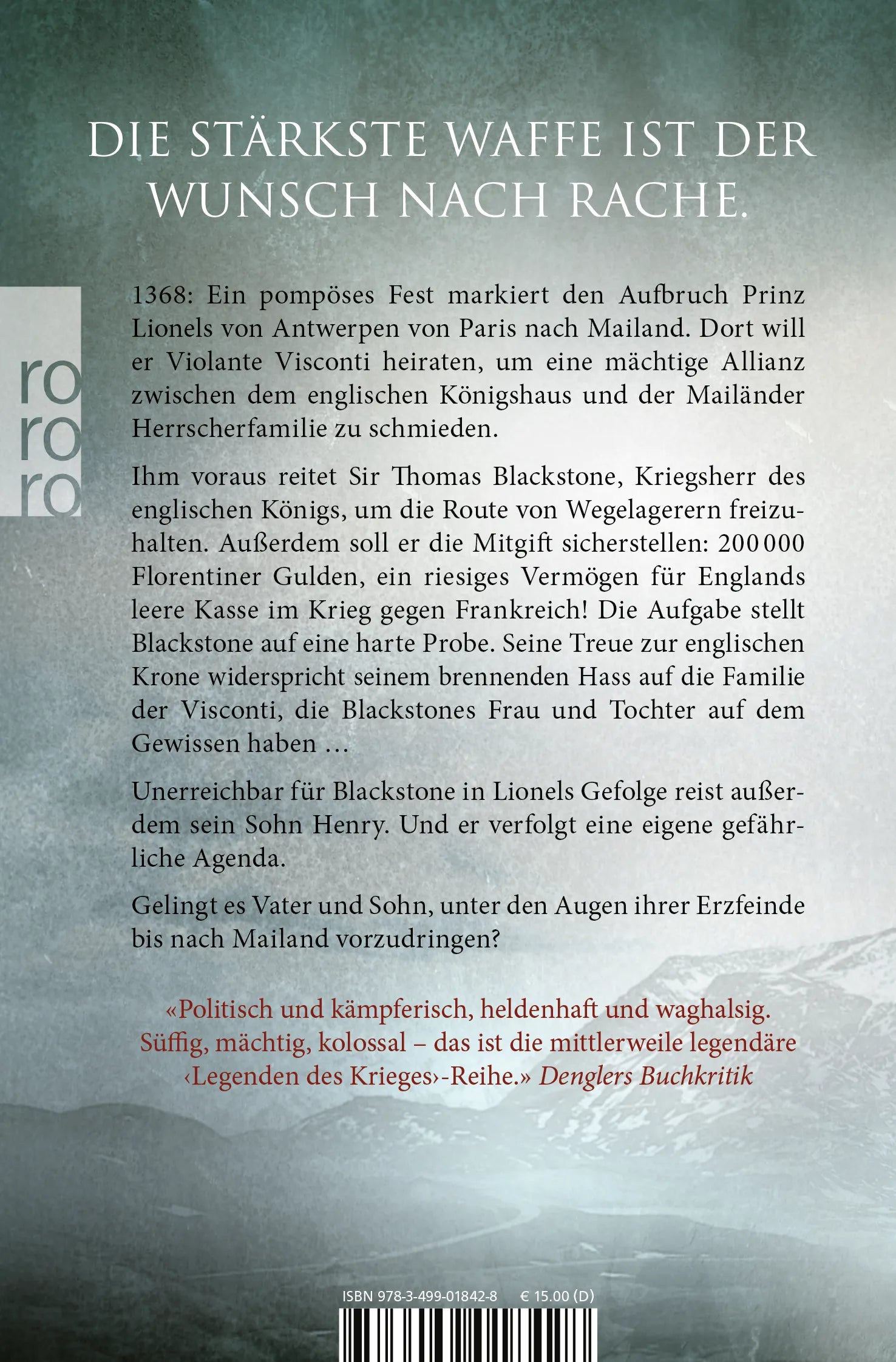 Buchrückseite von 'Legenden des Krieges: Schwerter des Zorns' mit Klappentext - Taschenbuch