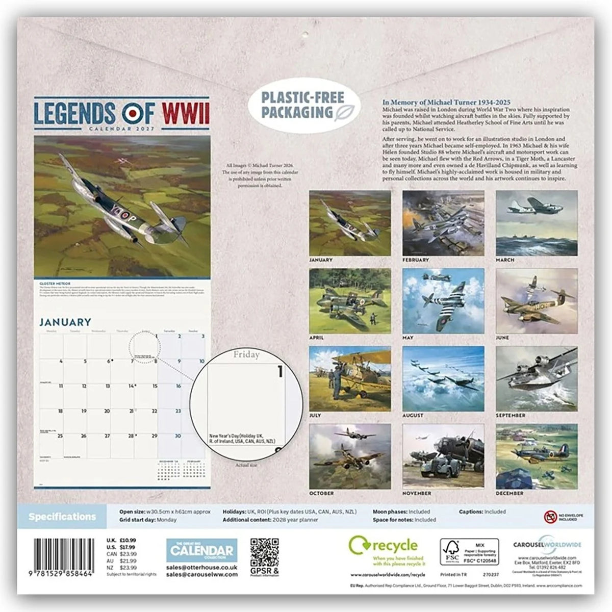 Legends of World War II – Legendäre Flugzeuge des Zweiten Weltkrieges 2027 – Wand-Kalender – Ansicht