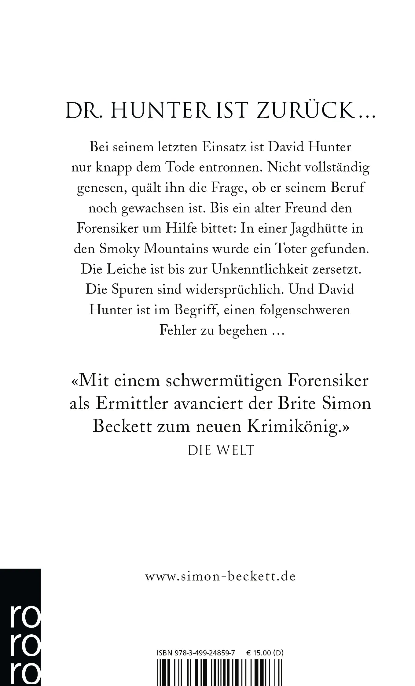 Buchrückseite von 'Leichenblässe' mit Klappentext - Taschenbuch