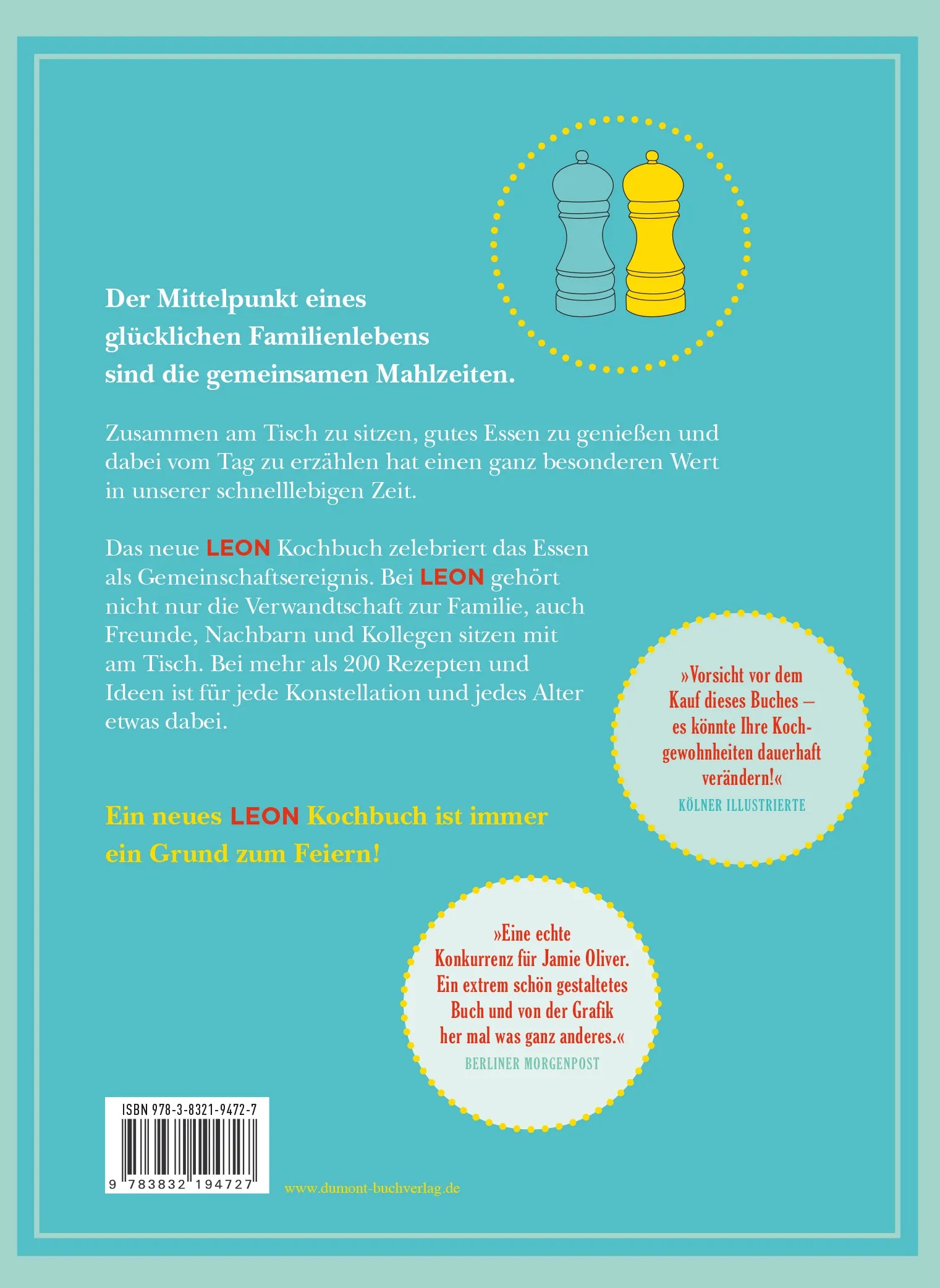 Buchrückseite von 'LEON. Familie & Freunde' mit Klappentext - Gebundene Ausgabe