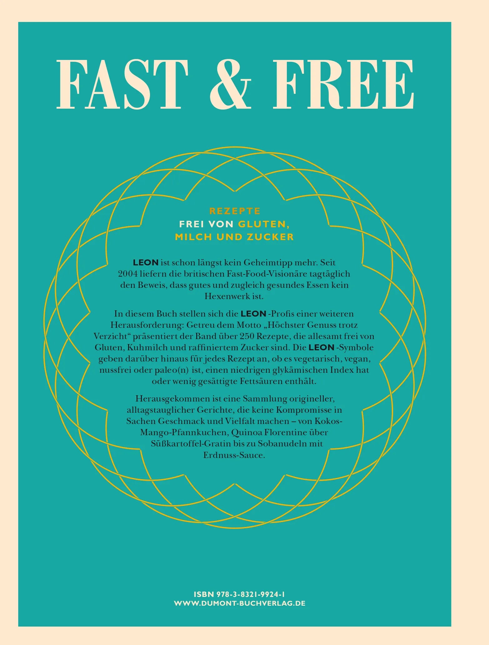 Buchrückseite von 'LEON. Fast & Free' mit Klappentext - Gebundene Ausgabe