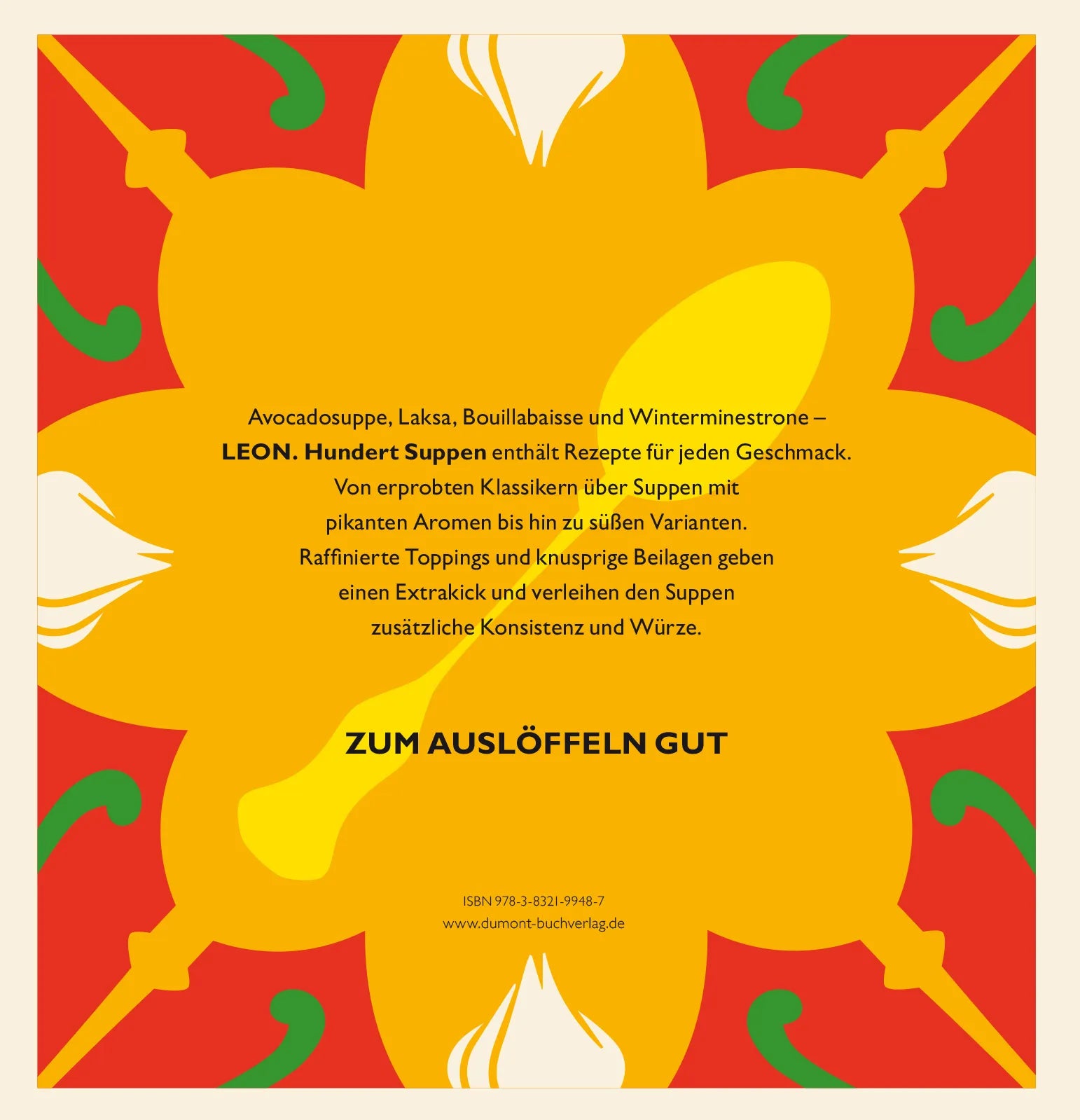 Buchrückseite von 'LEON. Hundert Suppen' mit Klappentext - Gebundene Ausgabe