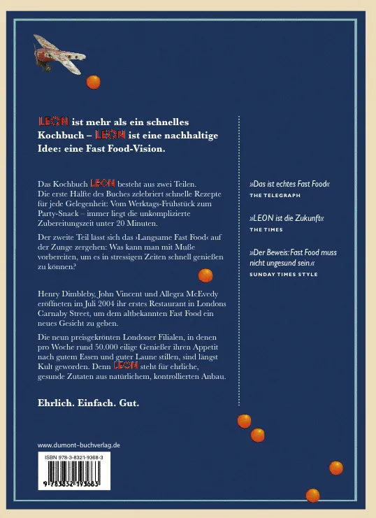 Buchrückseite von 'LEON. Natürlich Fast Food' mit Klappentext - Gebundene Ausgabe